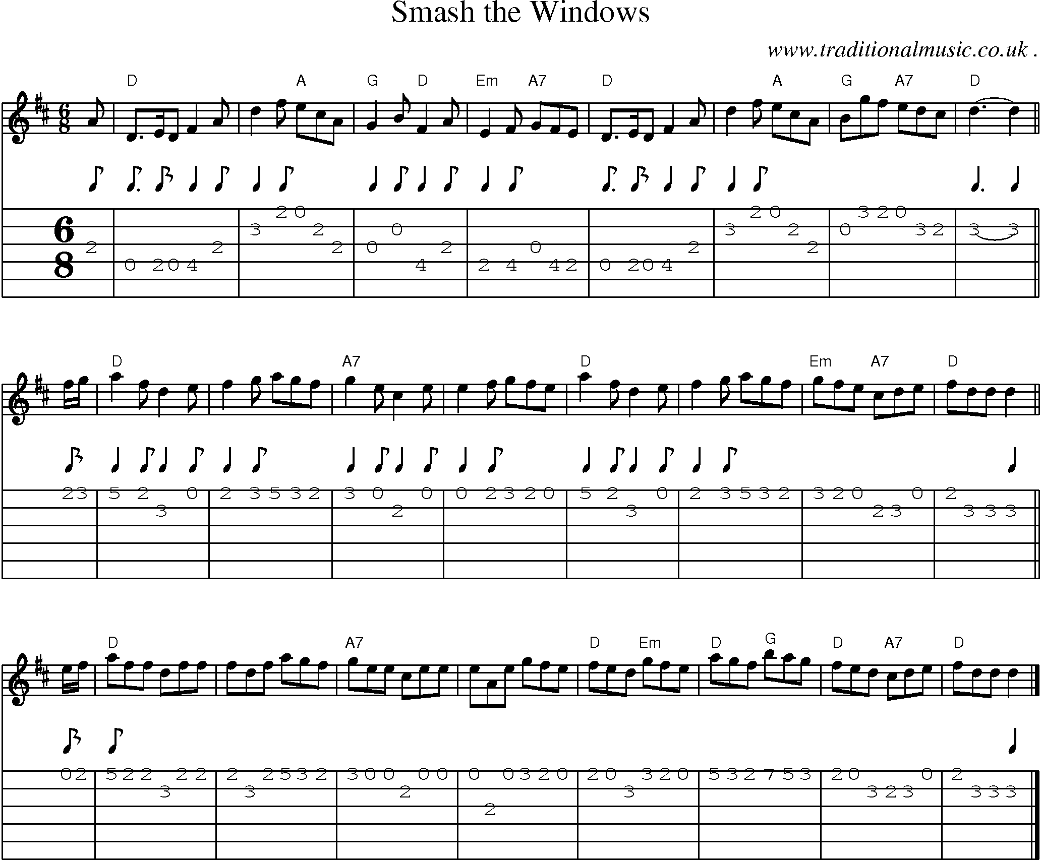 Sheet-music  score, Chords and Guitar Tabs for Smash The Windows