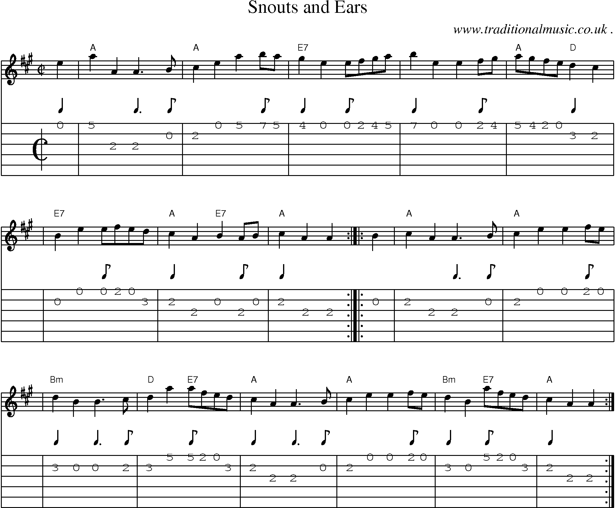 Sheet-music  score, Chords and Guitar Tabs for Snouts And Ears