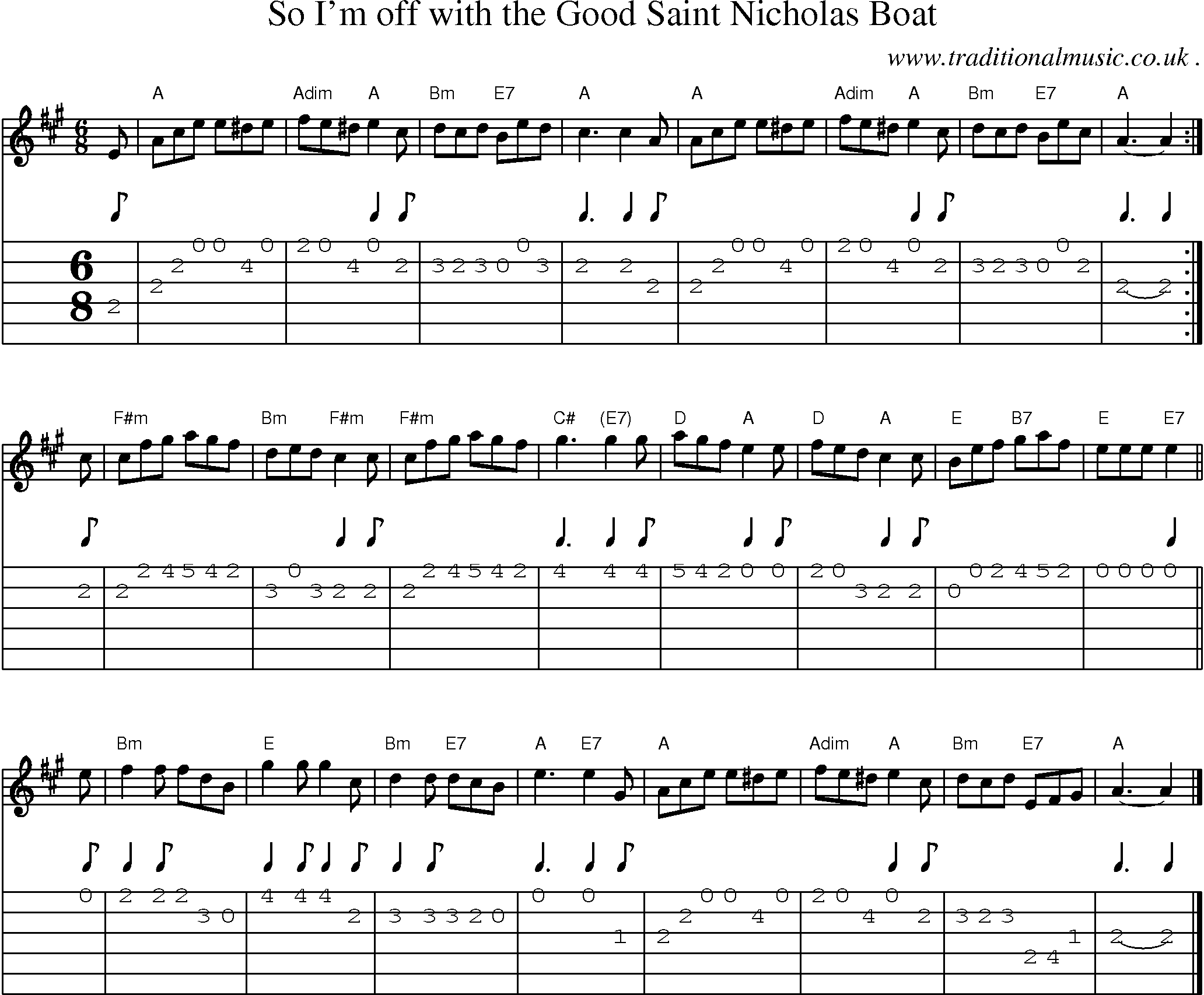 Sheet-music  score, Chords and Guitar Tabs for So Im Off With The Good Saint Nicholas Boat