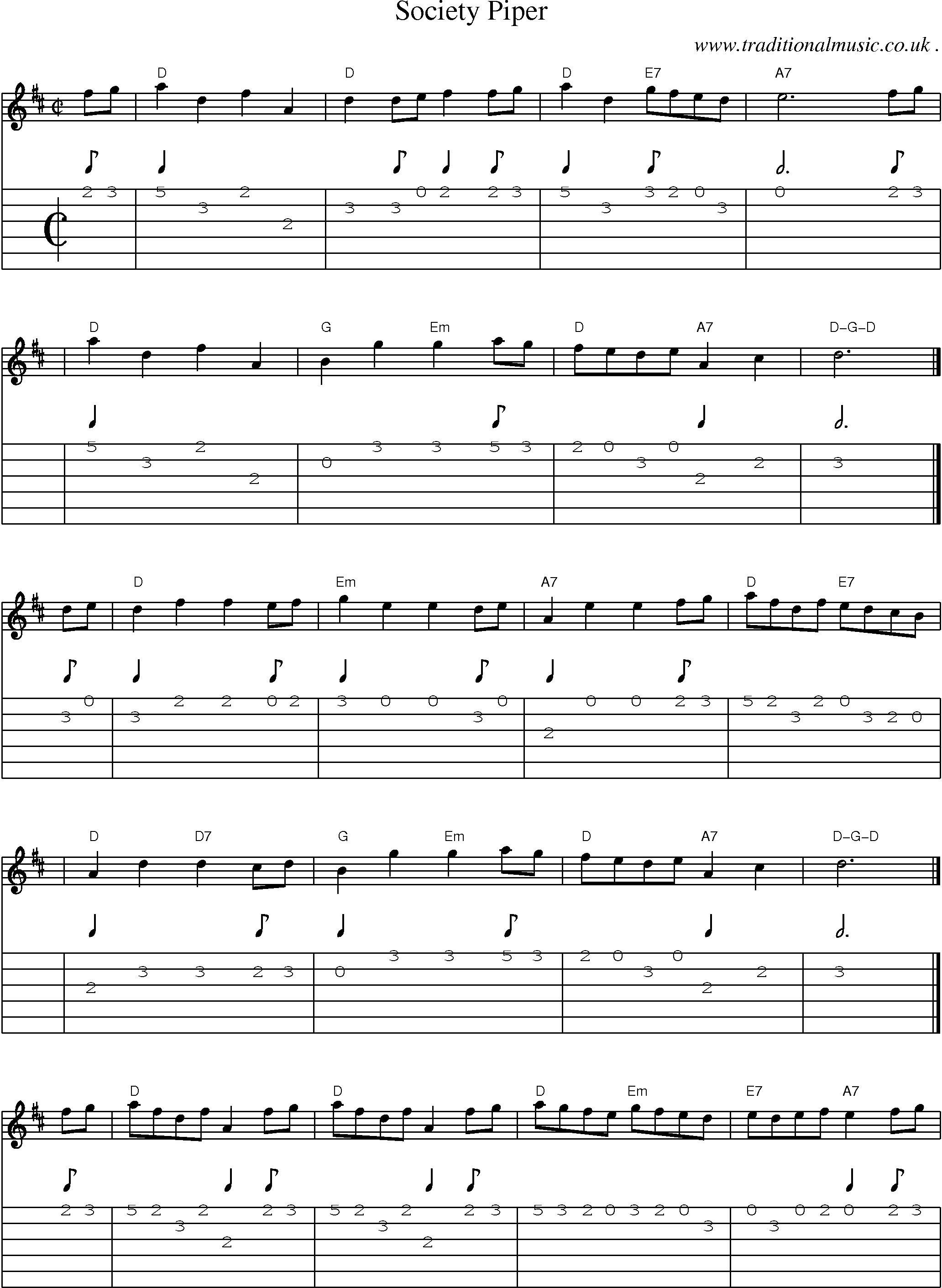 Sheet-music  score, Chords and Guitar Tabs for Society Piper
