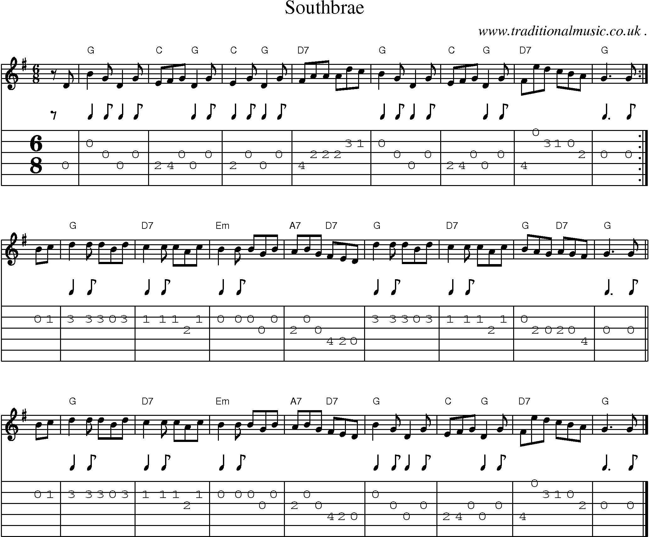 Sheet-music  score, Chords and Guitar Tabs for Southbrae