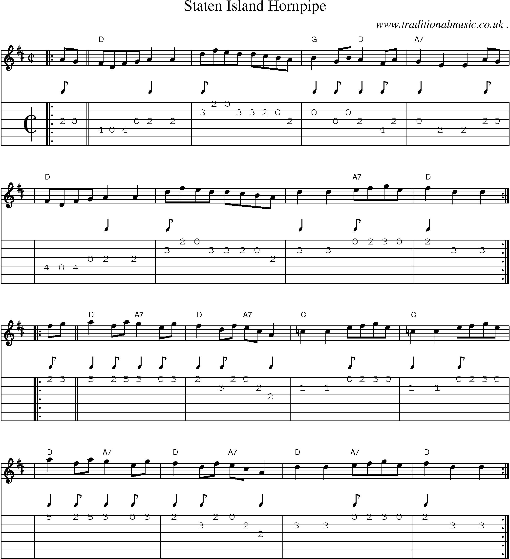 Sheet-music  score, Chords and Guitar Tabs for Staten Island Hornpipe