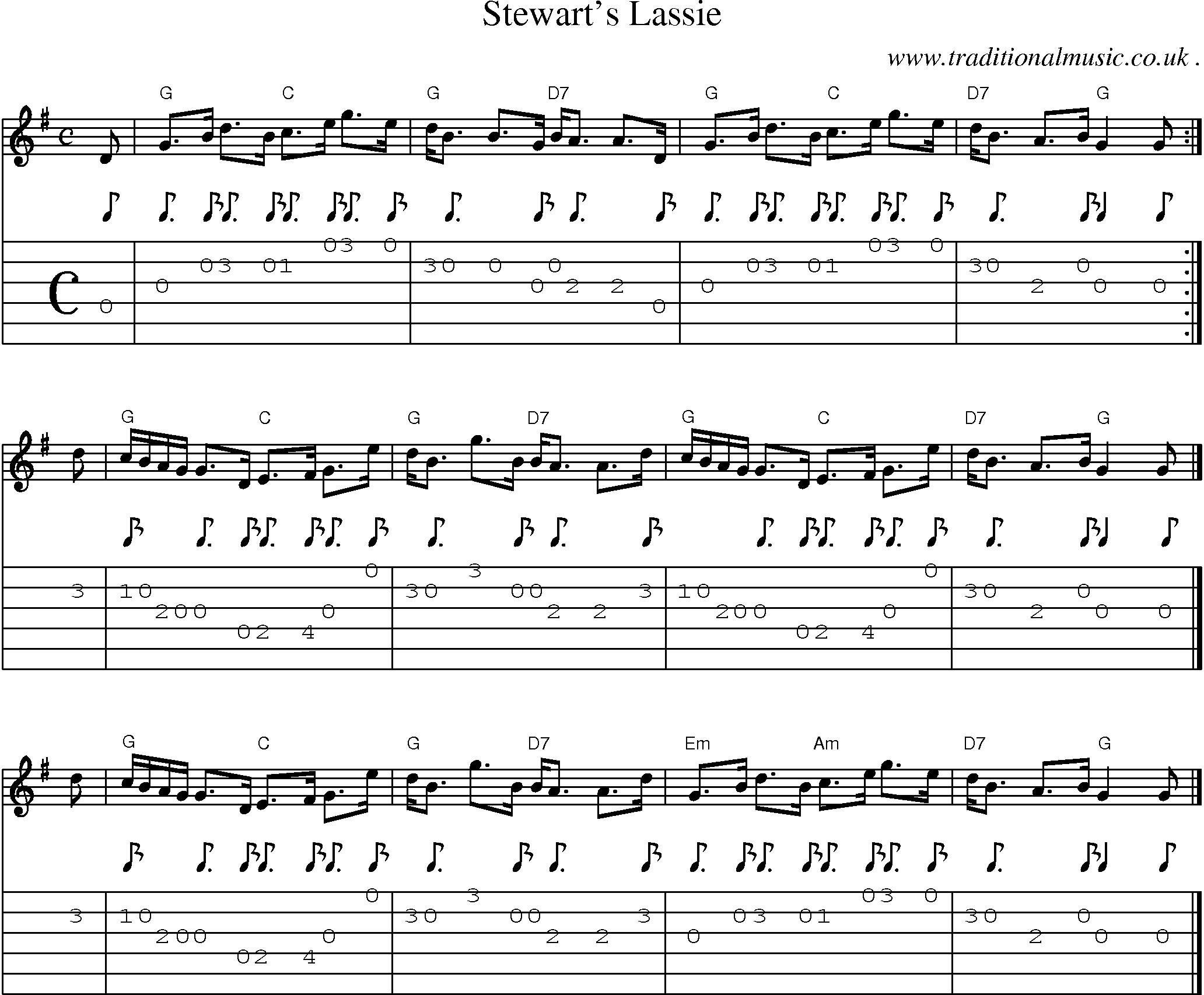 Sheet-music  score, Chords and Guitar Tabs for Stewarts Lassie