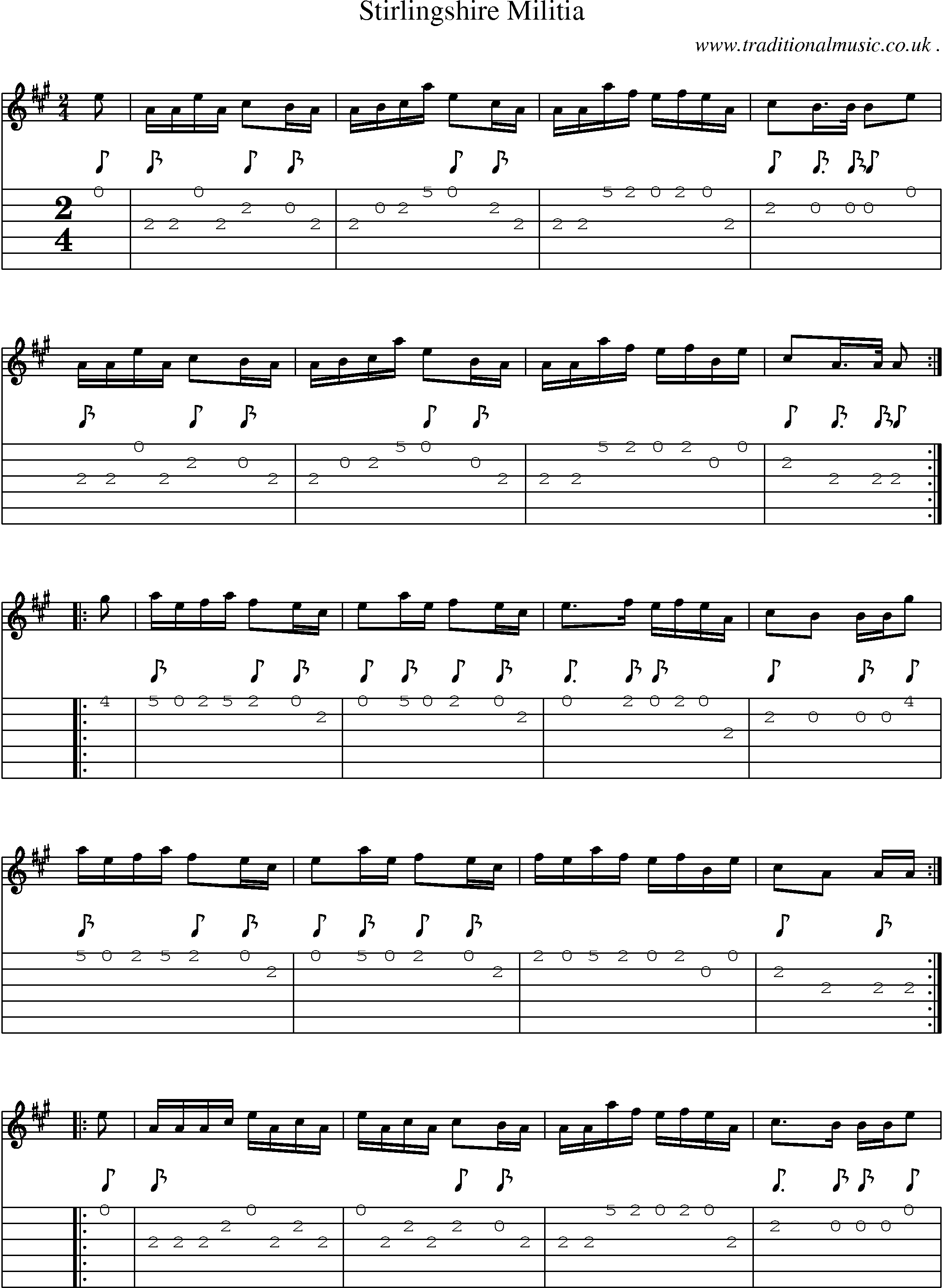 Sheet-music  score, Chords and Guitar Tabs for Stirlingshire Militia
