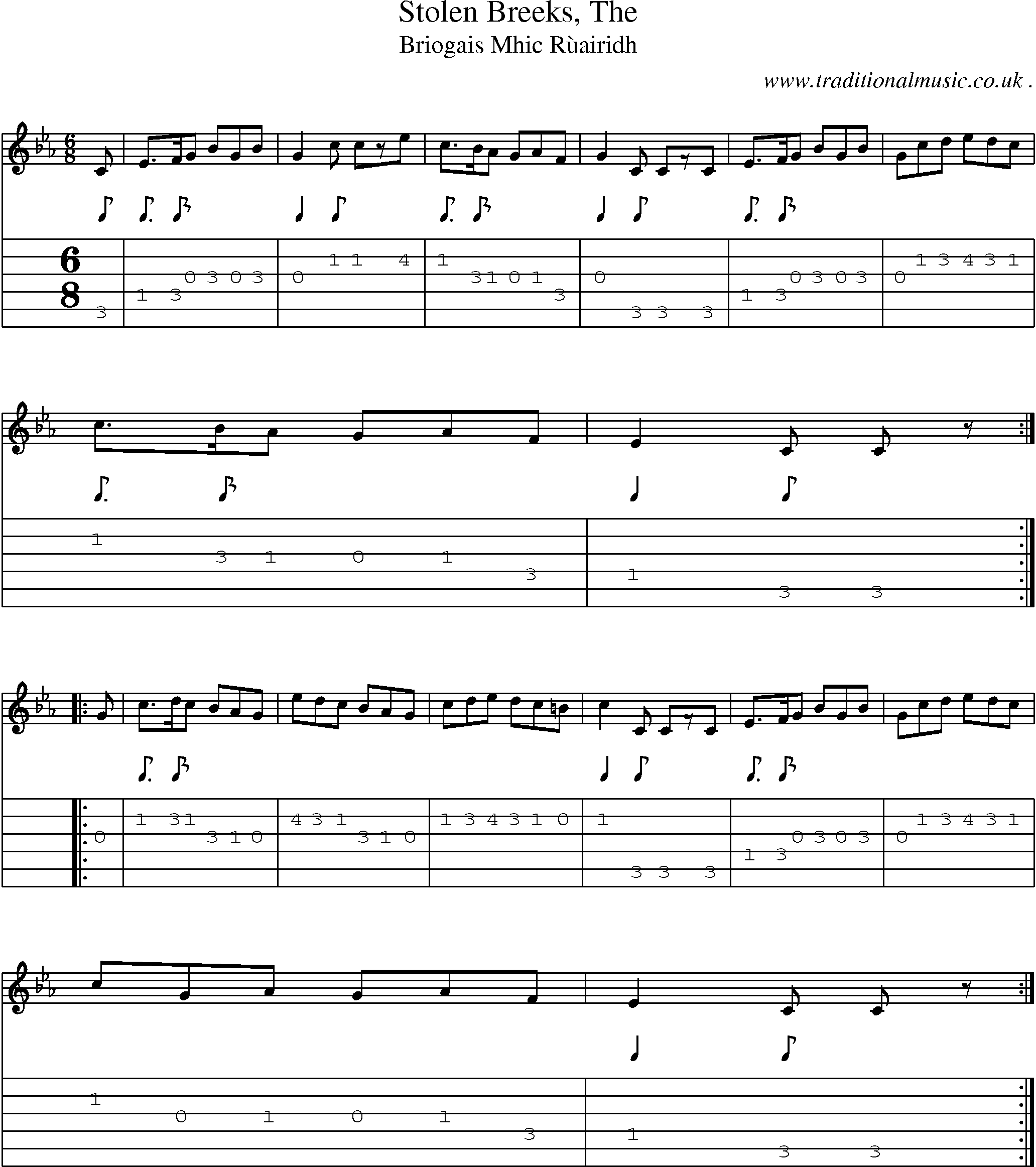 Sheet-music  score, Chords and Guitar Tabs for Stolen Breeks The