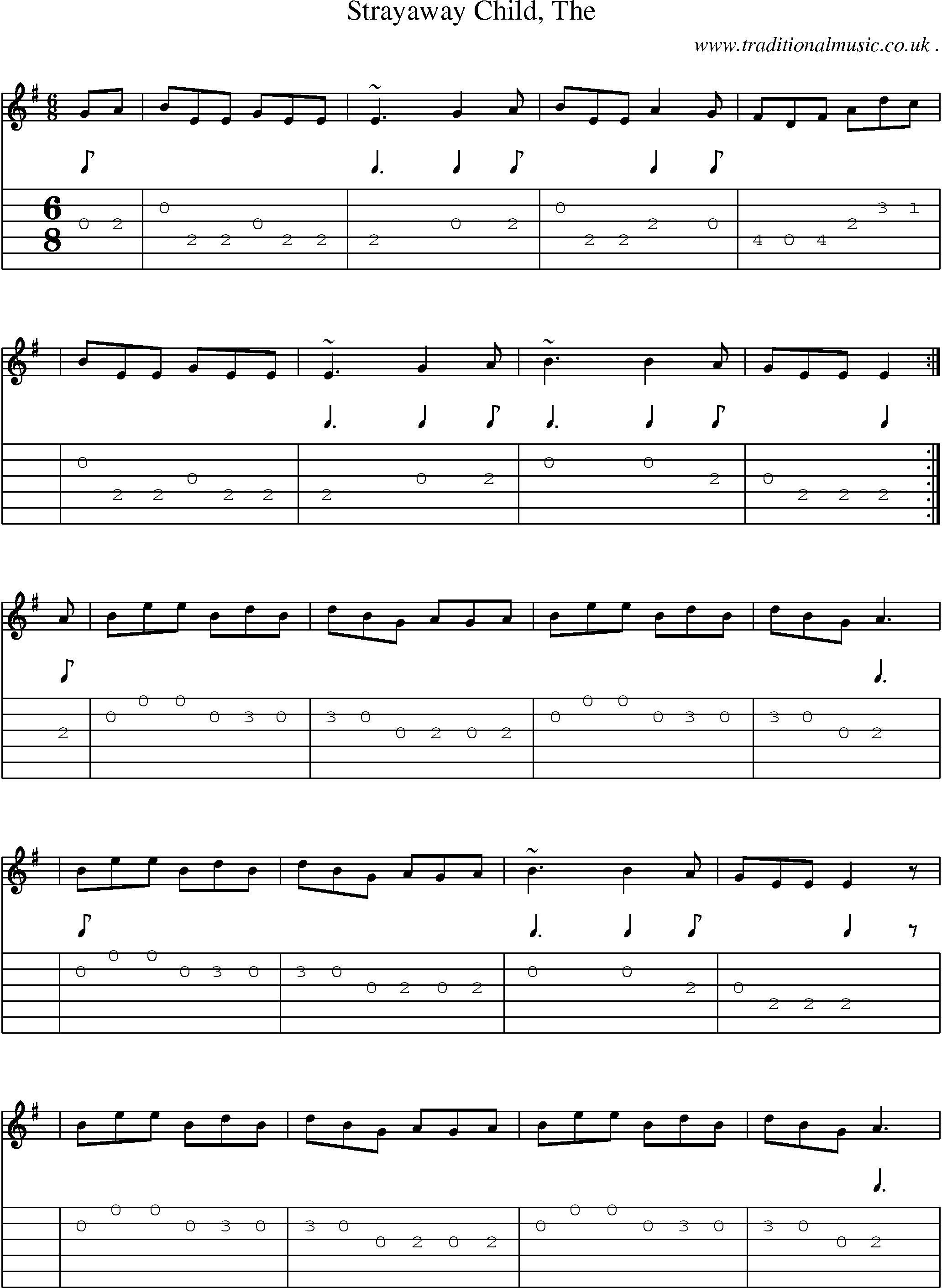 Sheet-music  score, Chords and Guitar Tabs for Strayaway Child The