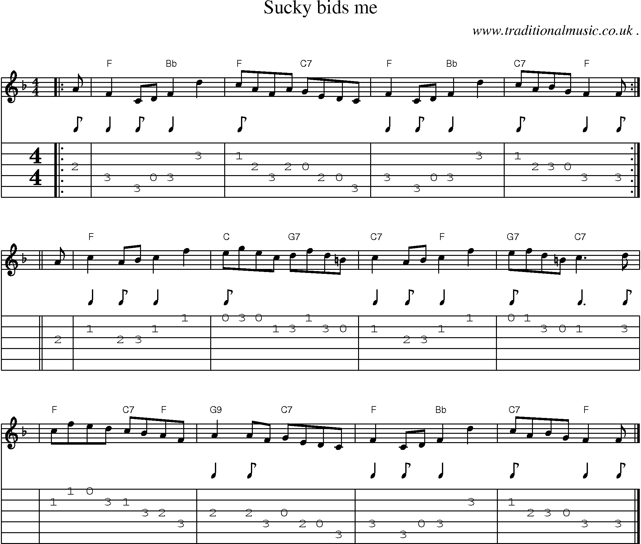 Sheet-music  score, Chords and Guitar Tabs for Sucky Bids Me