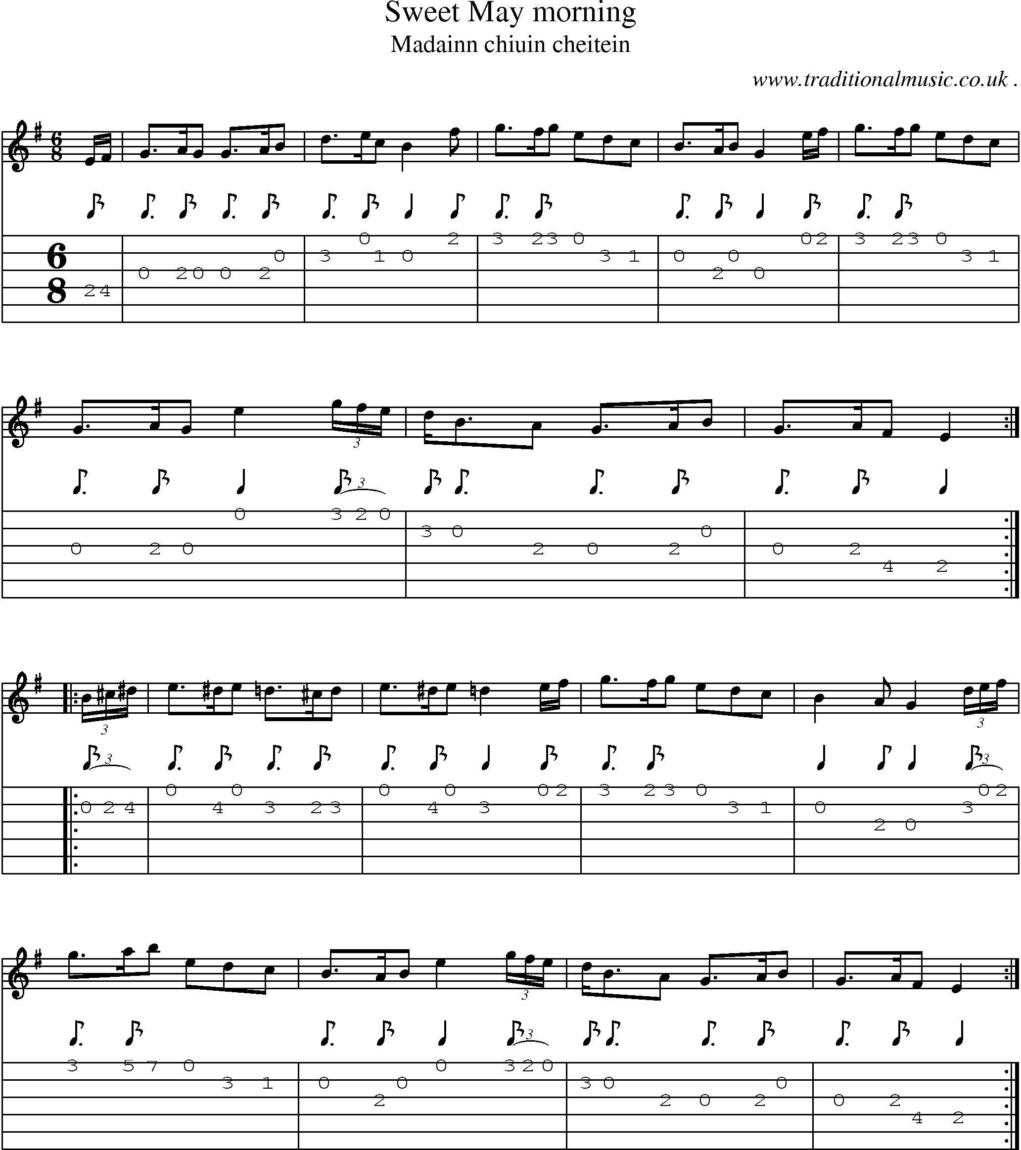 Sheet-music  score, Chords and Guitar Tabs for Sweet May Morning