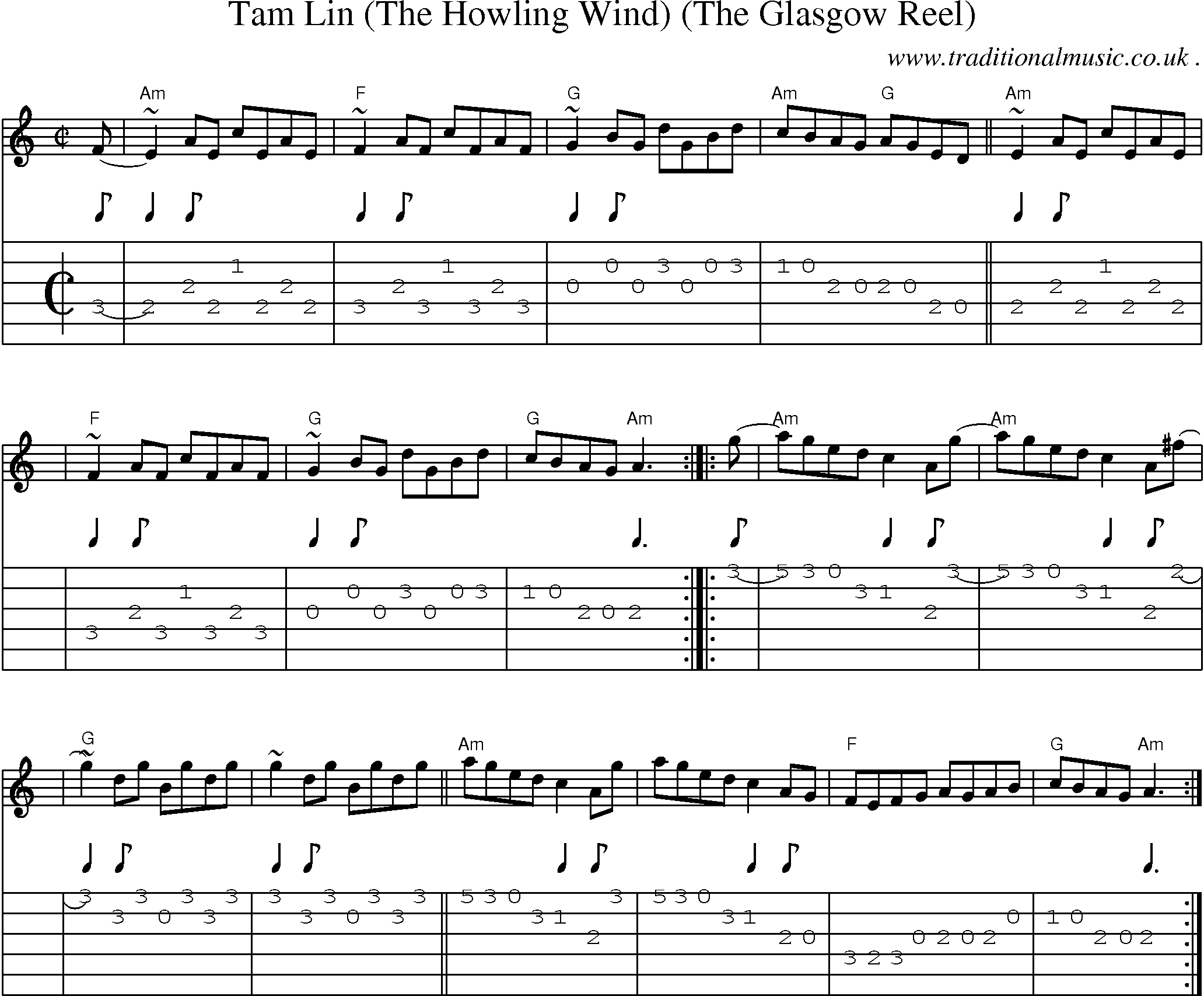 Sheet-music  score, Chords and Guitar Tabs for Tam Lin The Howling Wind The Glasgow Reel