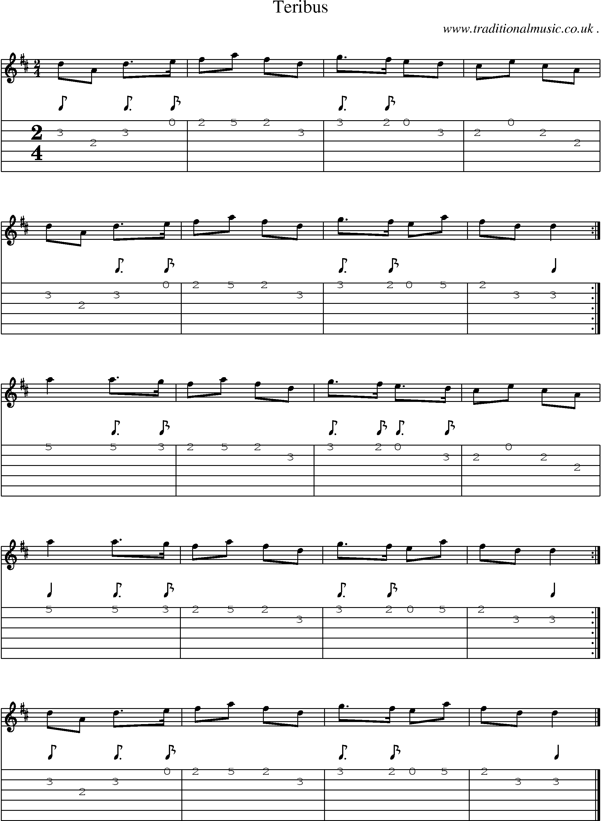 Sheet-music  score, Chords and Guitar Tabs for Teribus