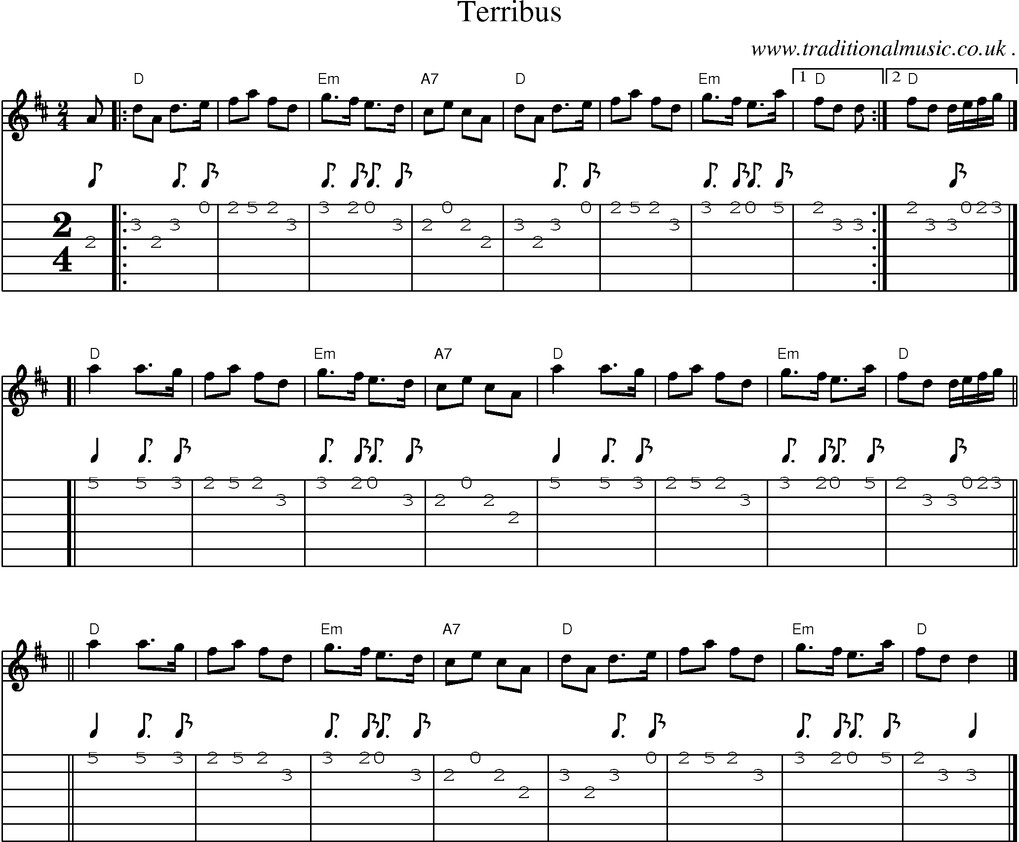 Sheet-music  score, Chords and Guitar Tabs for Terribus
