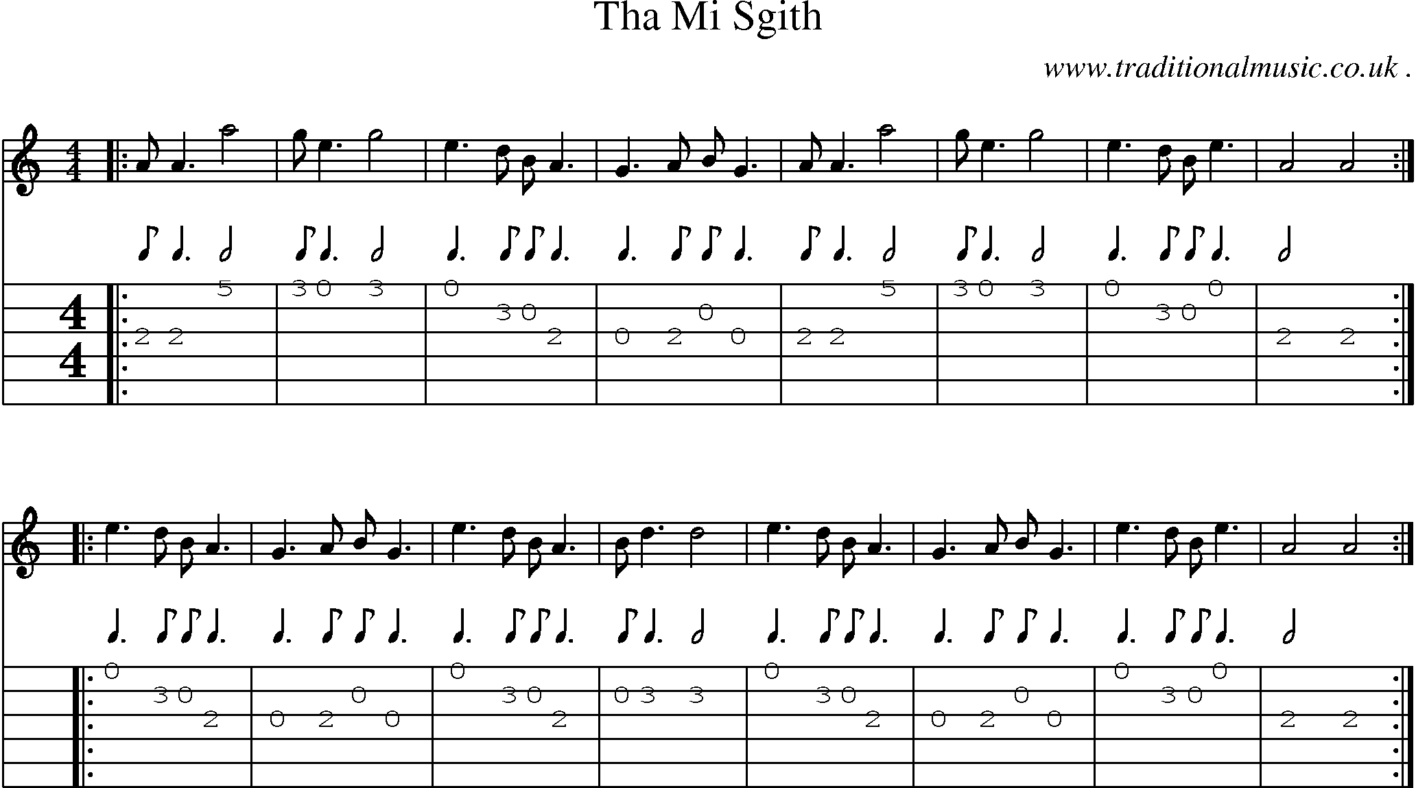 Sheet-music  score, Chords and Guitar Tabs for Tha Mi Sgith