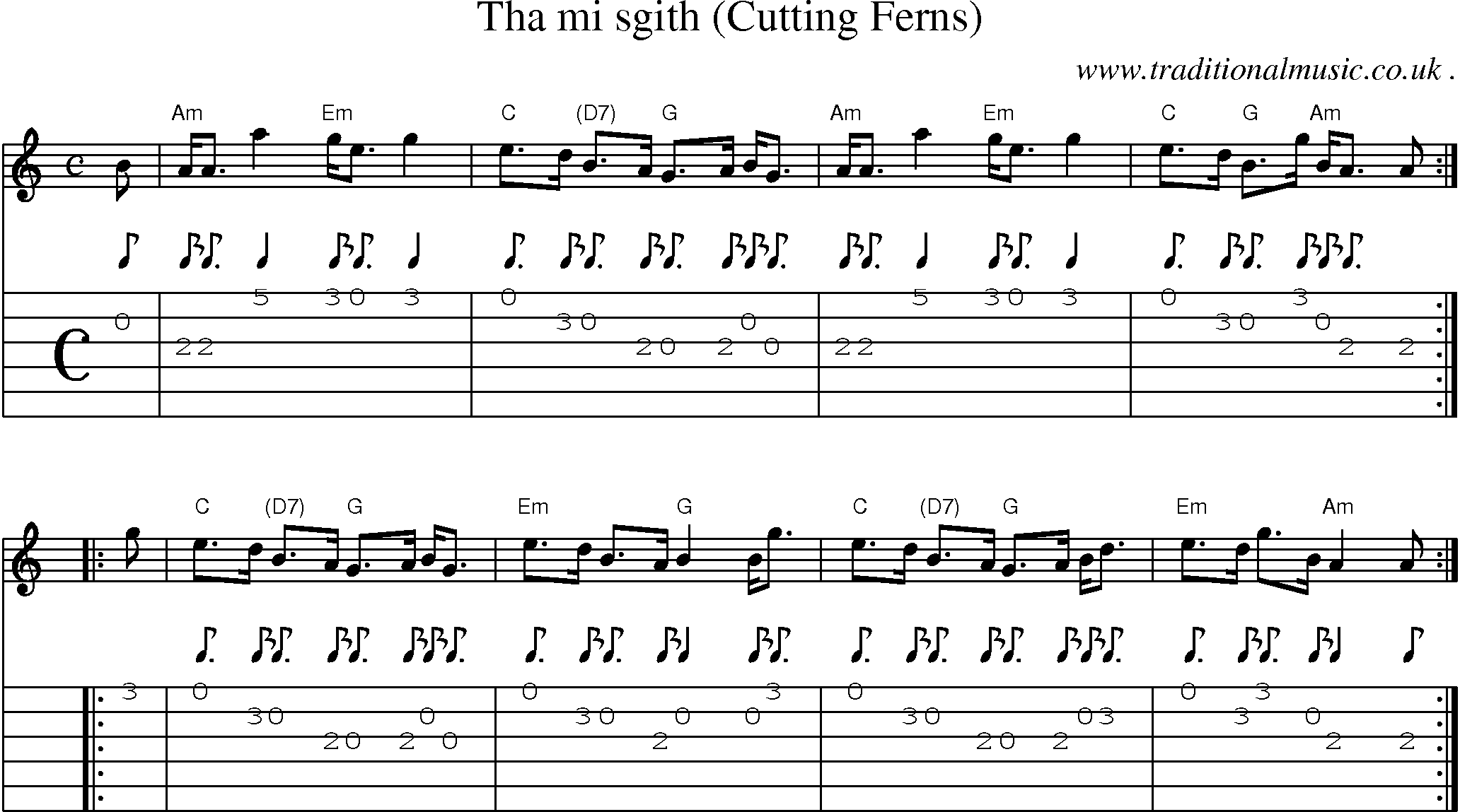 Sheet-music  score, Chords and Guitar Tabs for Tha Mi Sgith Cutting Ferns