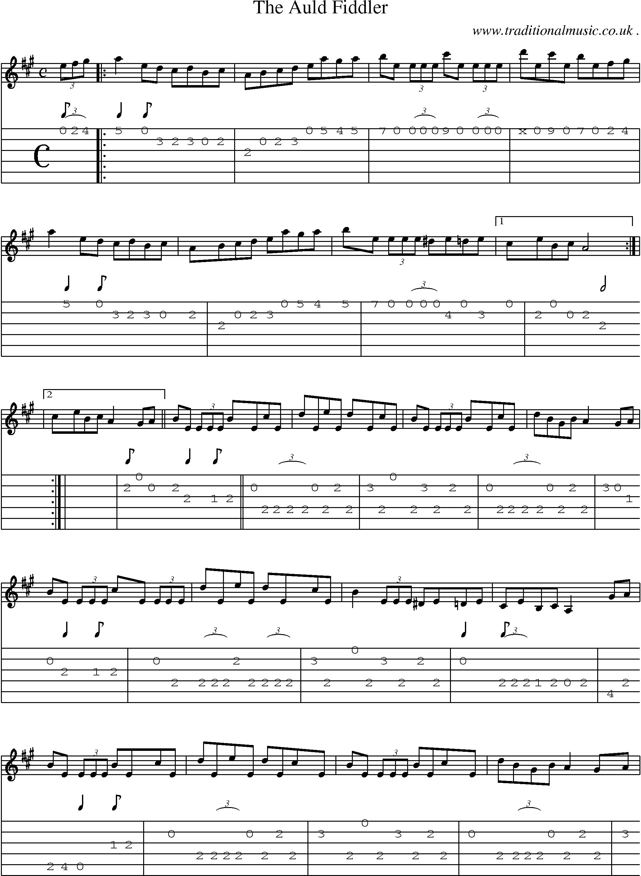 Sheet-music  score, Chords and Guitar Tabs for The Auld Fiddler
