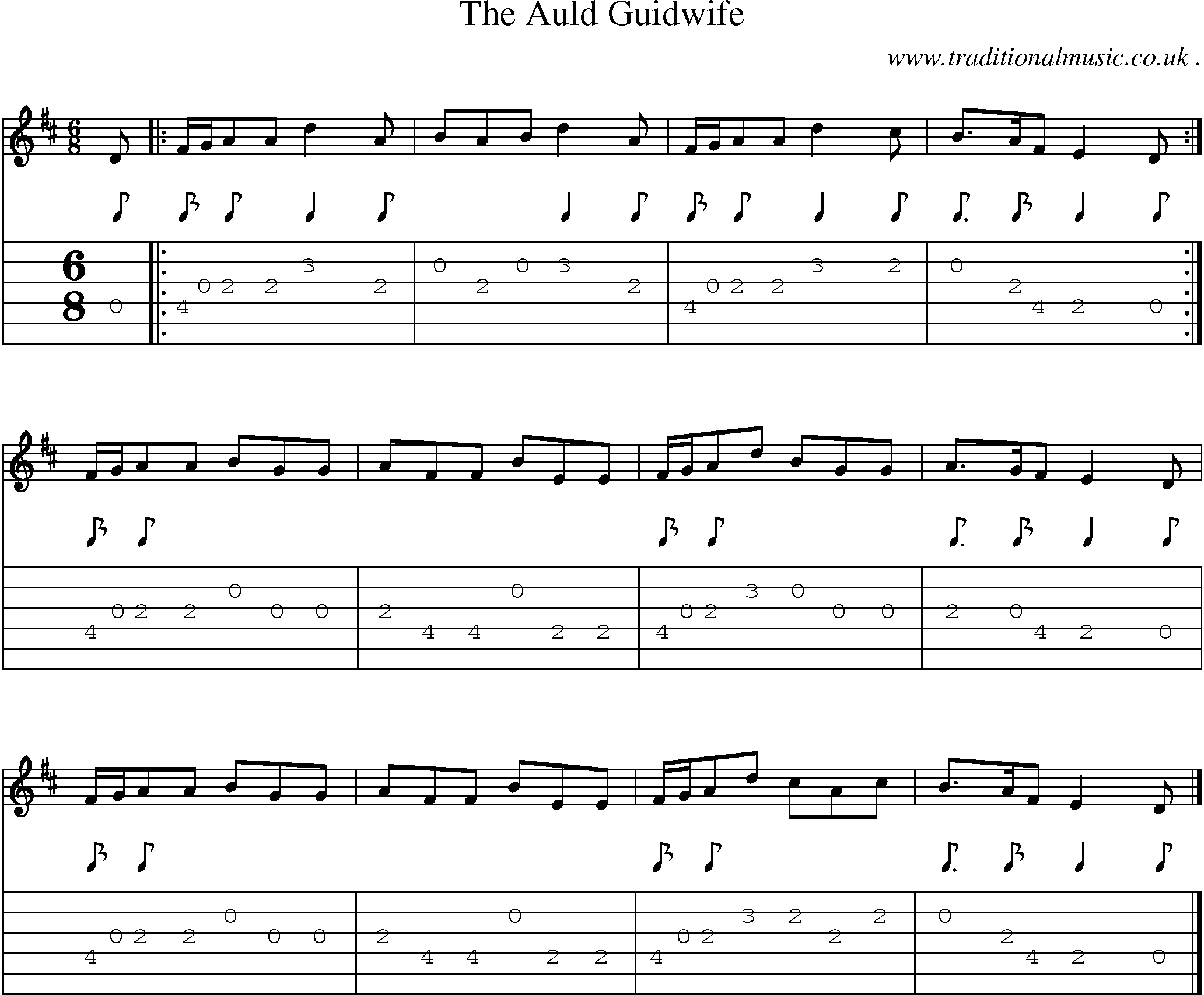 Sheet-music  score, Chords and Guitar Tabs for The Auld Guidwife