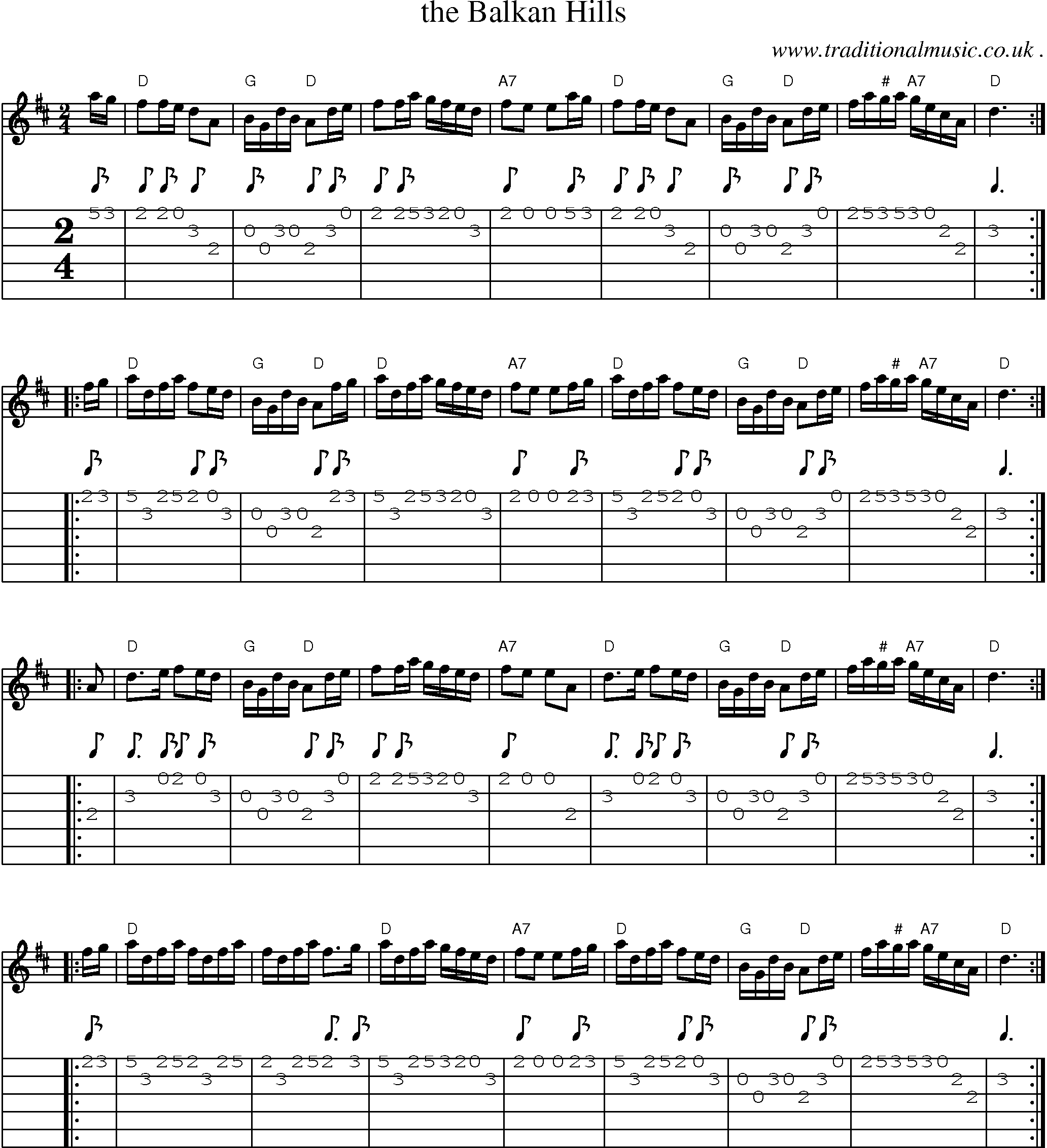 Sheet-music  score, Chords and Guitar Tabs for The Balkan Hills