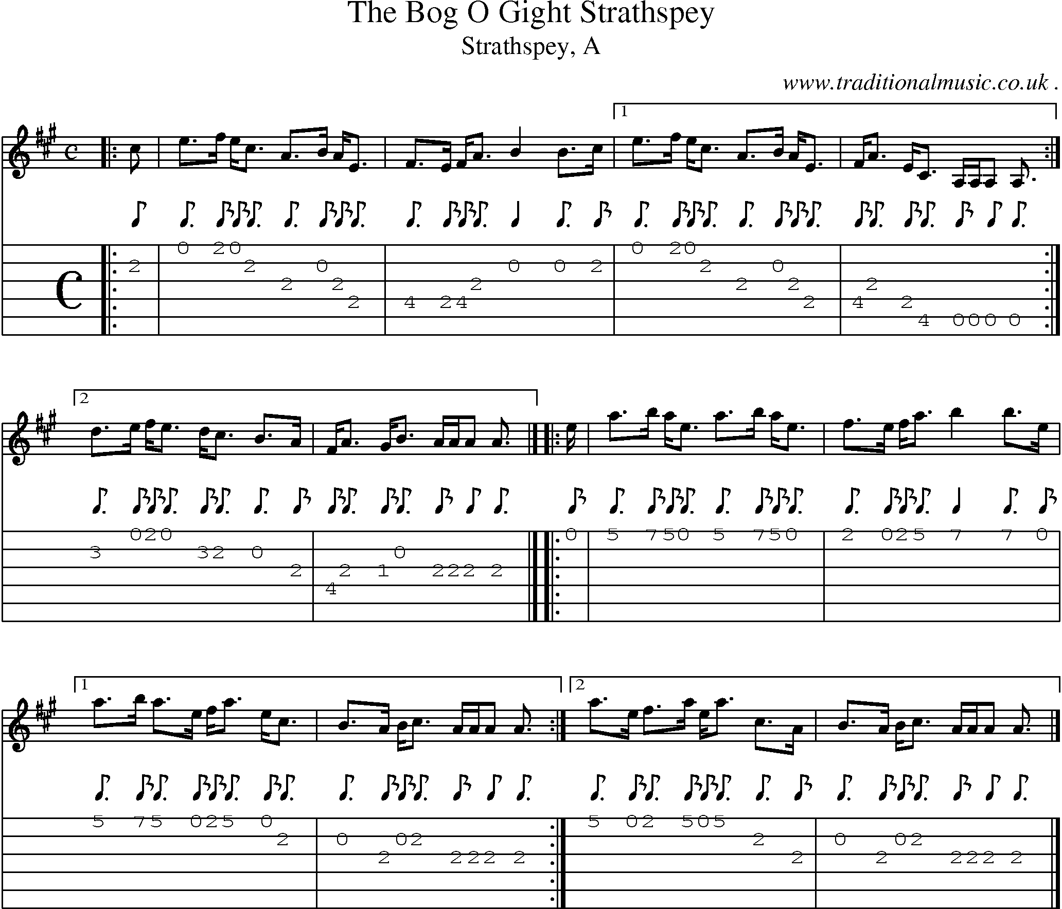 Sheet-music  score, Chords and Guitar Tabs for The Bog O Gight Strathspey