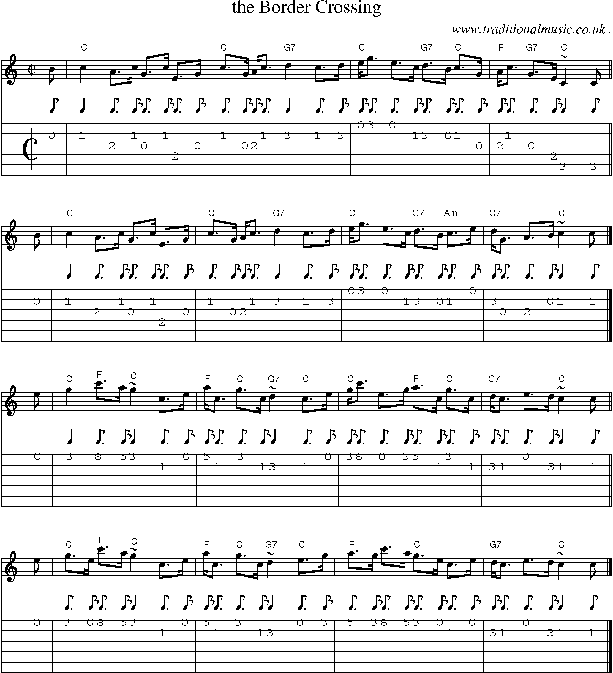 Sheet-music  score, Chords and Guitar Tabs for The Border Crossing