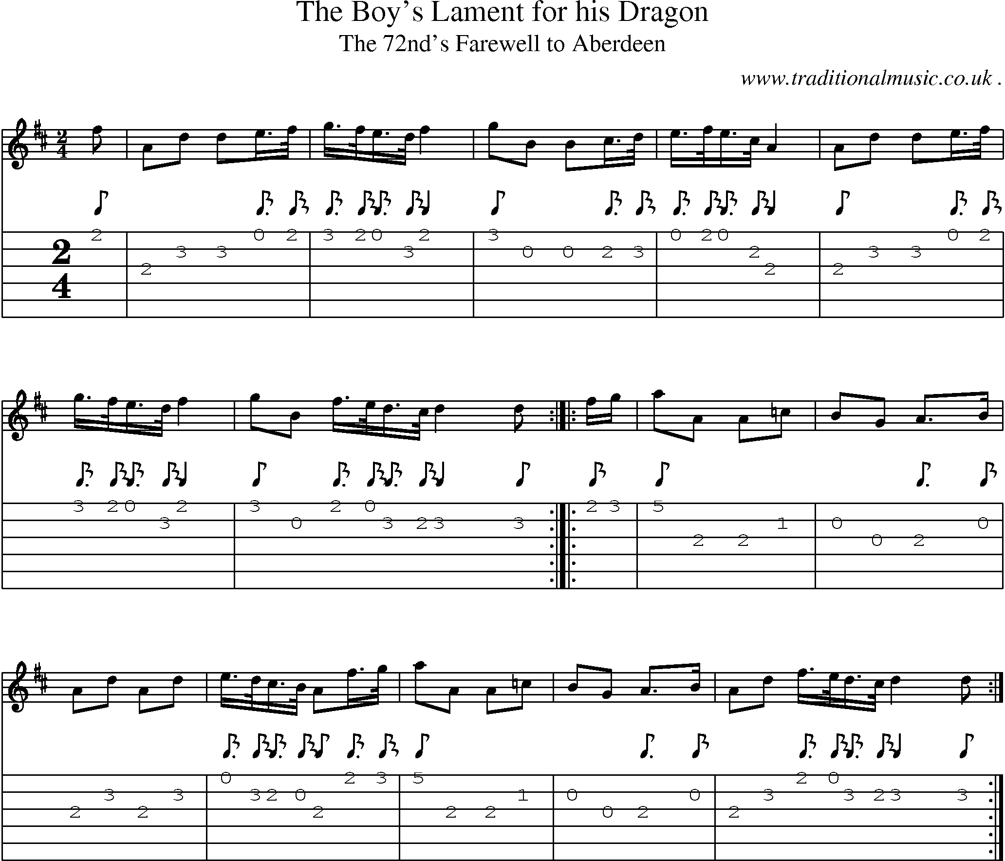 Sheet-music  score, Chords and Guitar Tabs for The Boys Lament For His Dragon