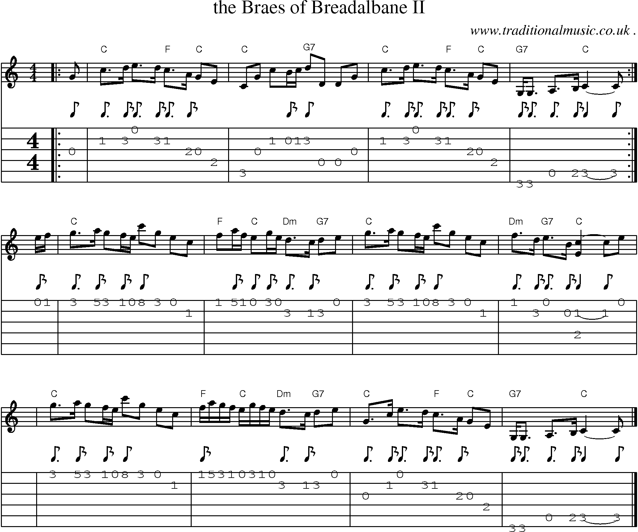 Sheet-music  score, Chords and Guitar Tabs for The Braes Of Breadalbane Ii