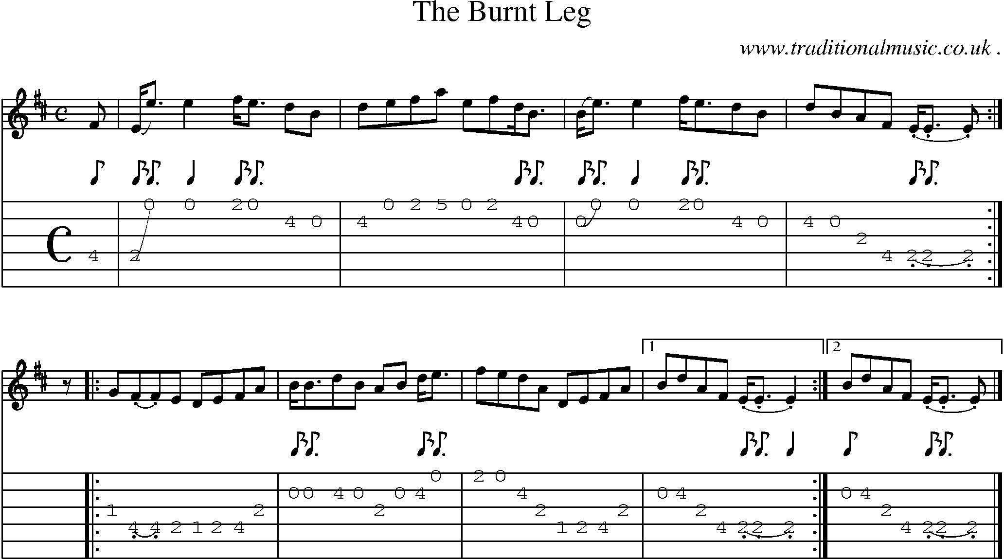 Sheet-music  score, Chords and Guitar Tabs for The Burnt Leg