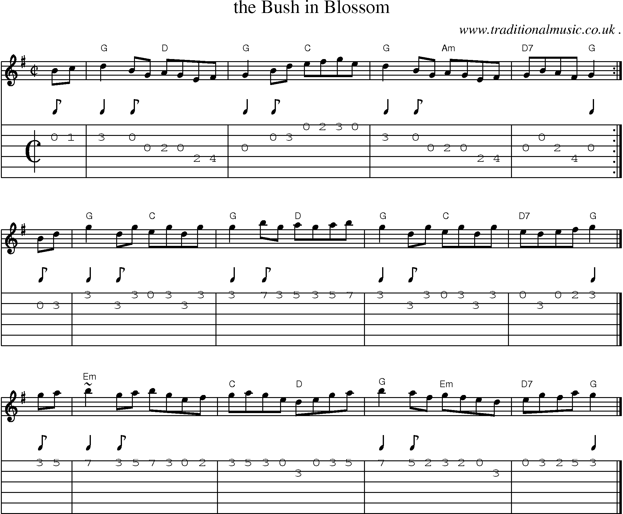 Sheet-music  score, Chords and Guitar Tabs for The Bush In Blossom