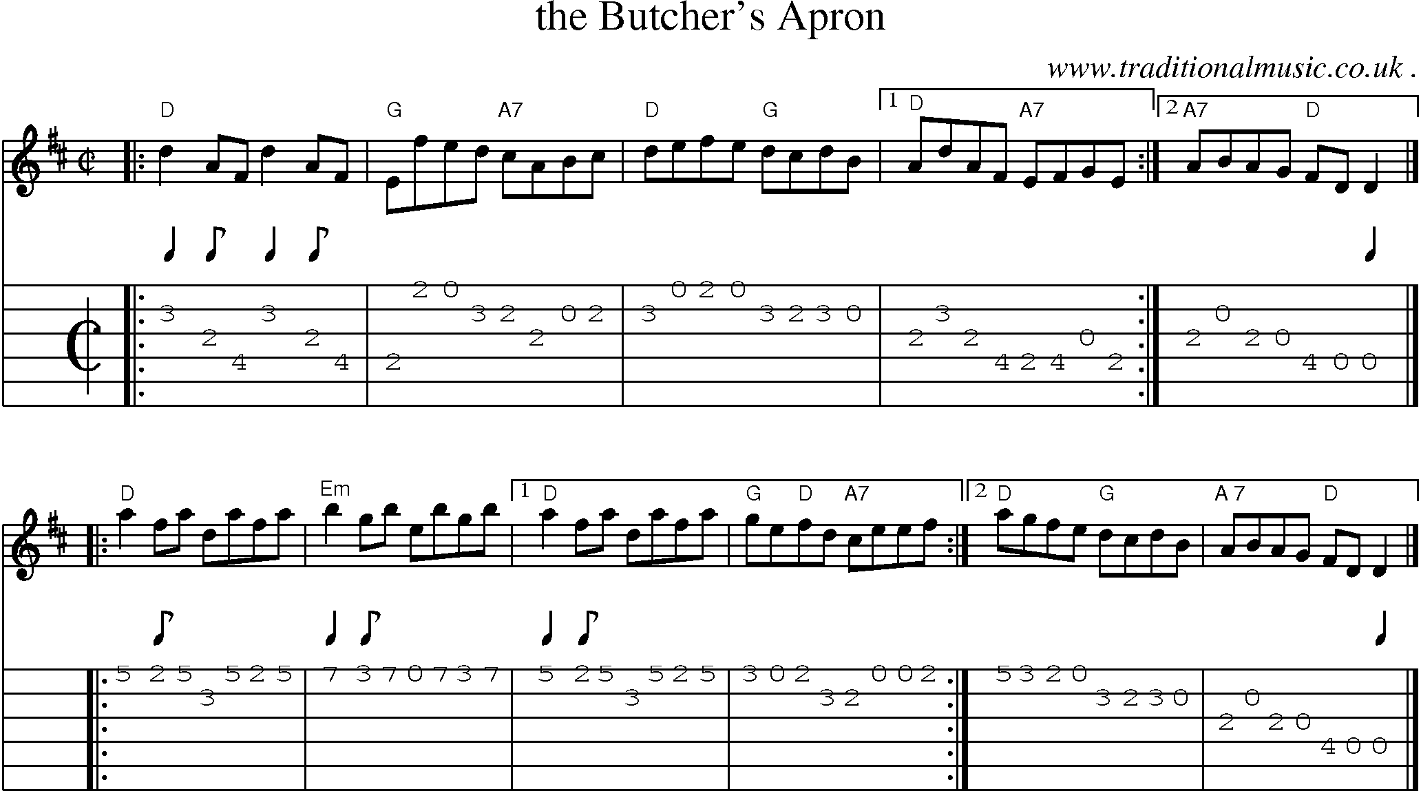 Sheet-music  score, Chords and Guitar Tabs for The Butchers Apron