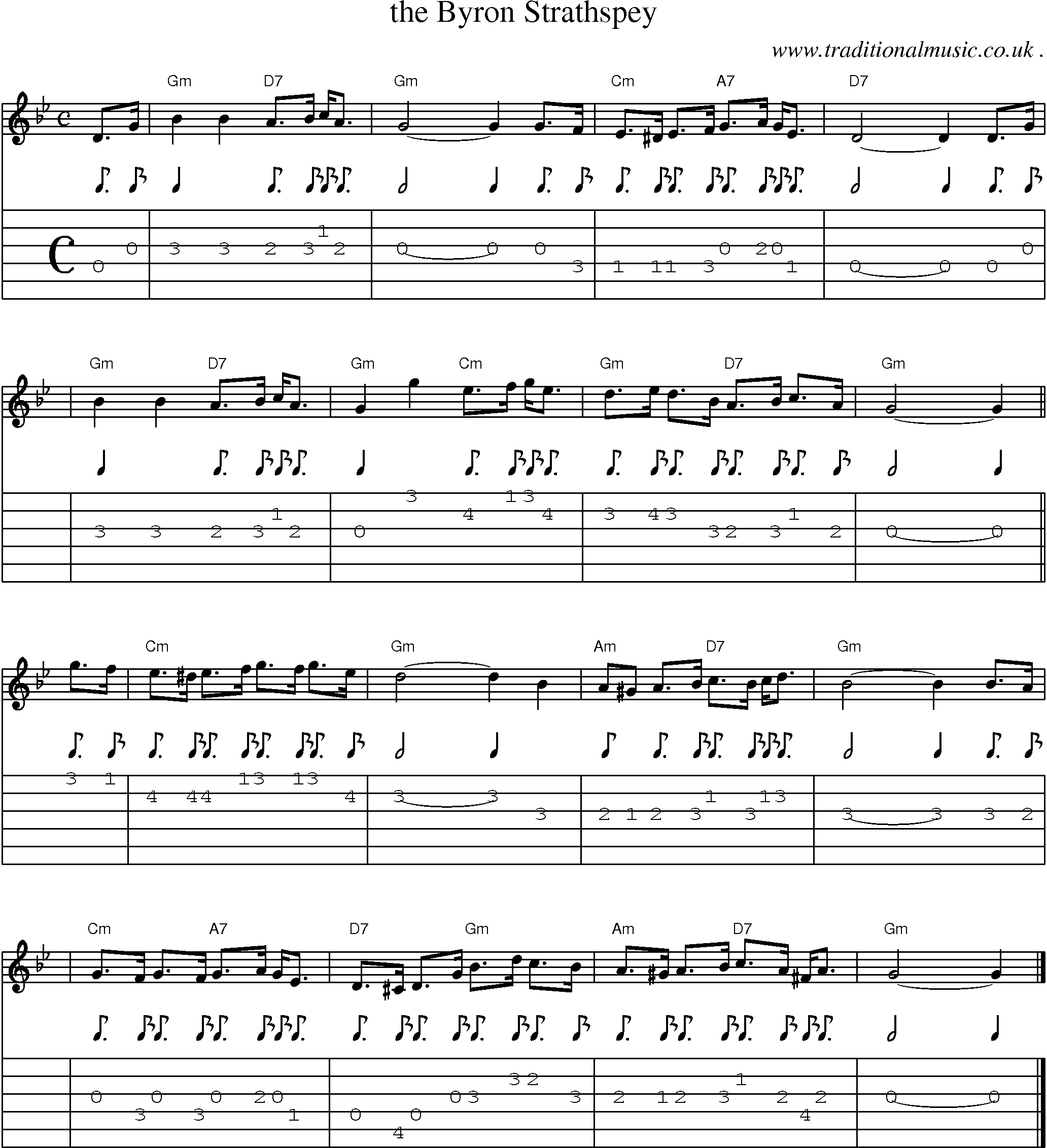 Sheet-music  score, Chords and Guitar Tabs for The Byron Strathspey