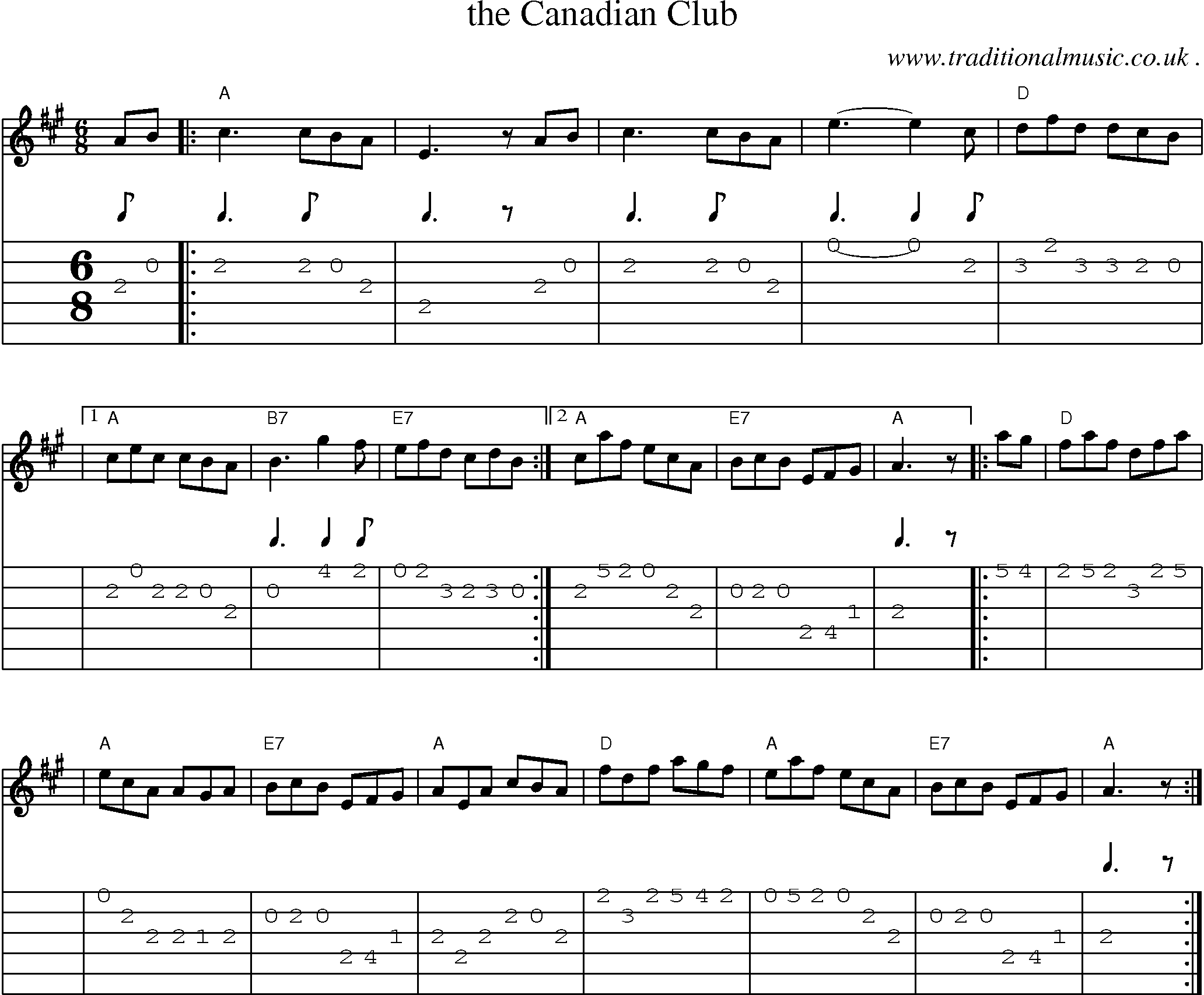 Sheet-music  score, Chords and Guitar Tabs for The Canadian Club