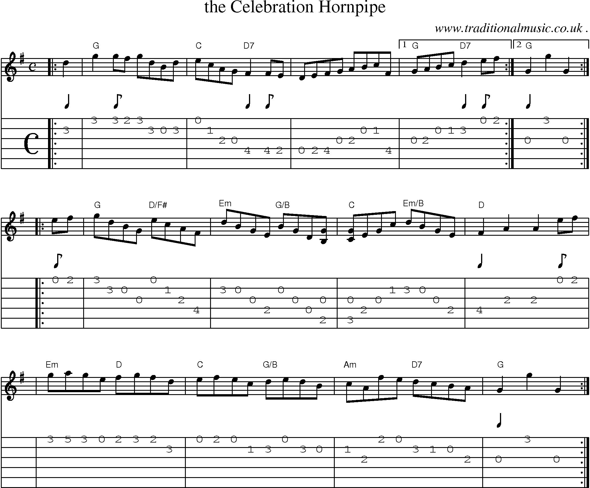 Sheet-music  score, Chords and Guitar Tabs for The Celebration Hornpipe