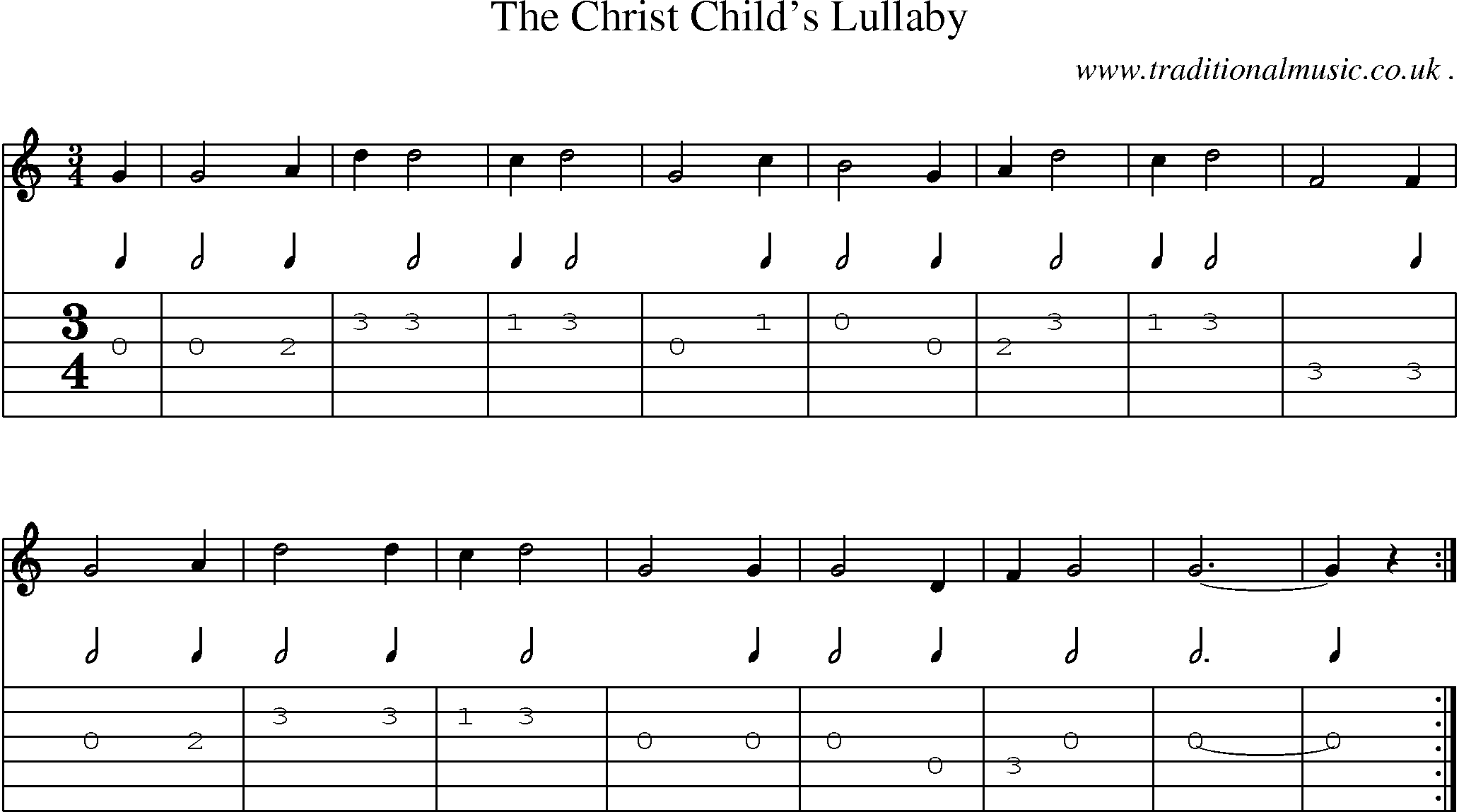 Sheet-music  score, Chords and Guitar Tabs for The Christ Childs Lullaby
