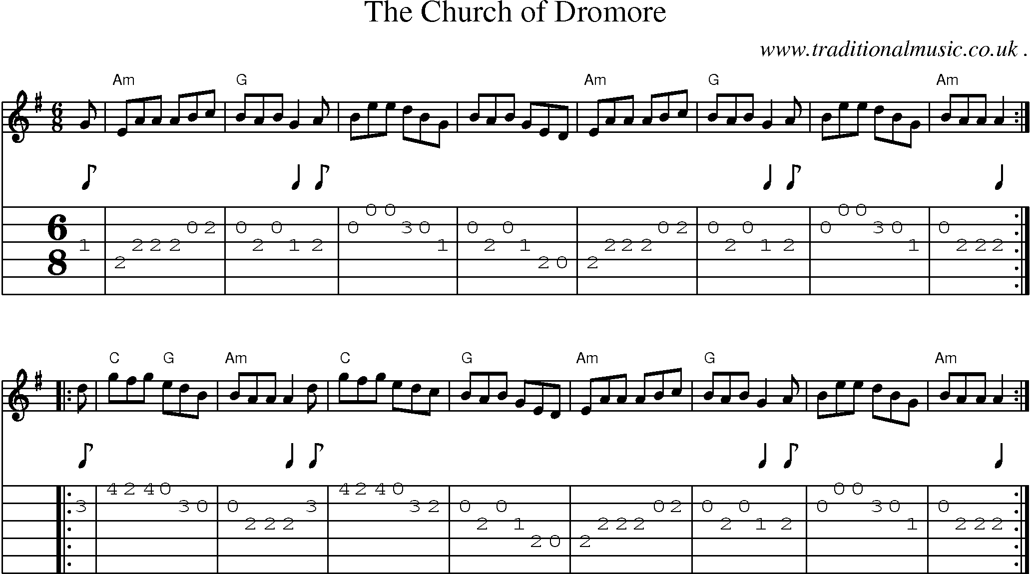 Sheet-music  score, Chords and Guitar Tabs for The Church Of Dromore