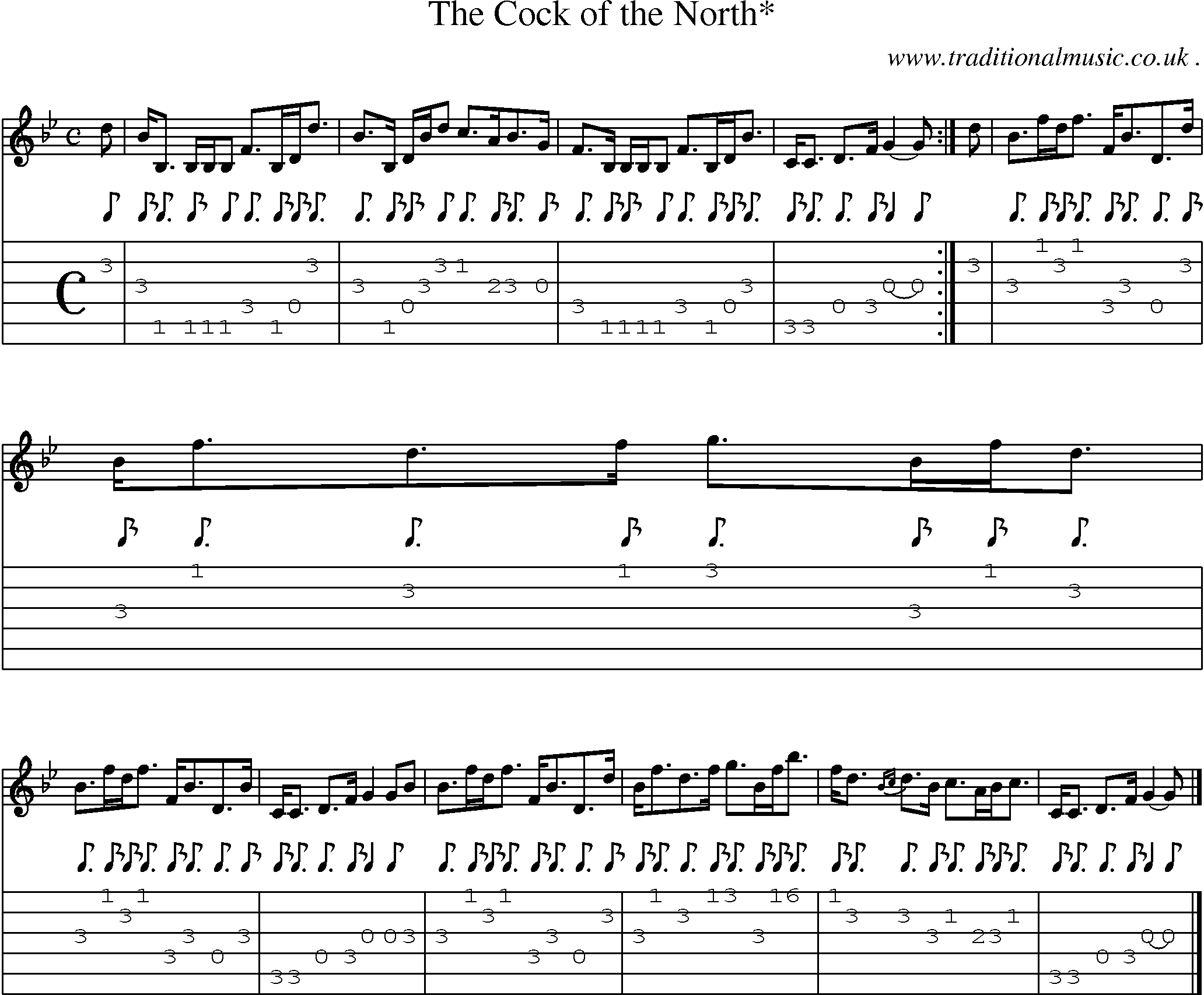 Sheet-music  score, Chords and Guitar Tabs for The Cock Of The North