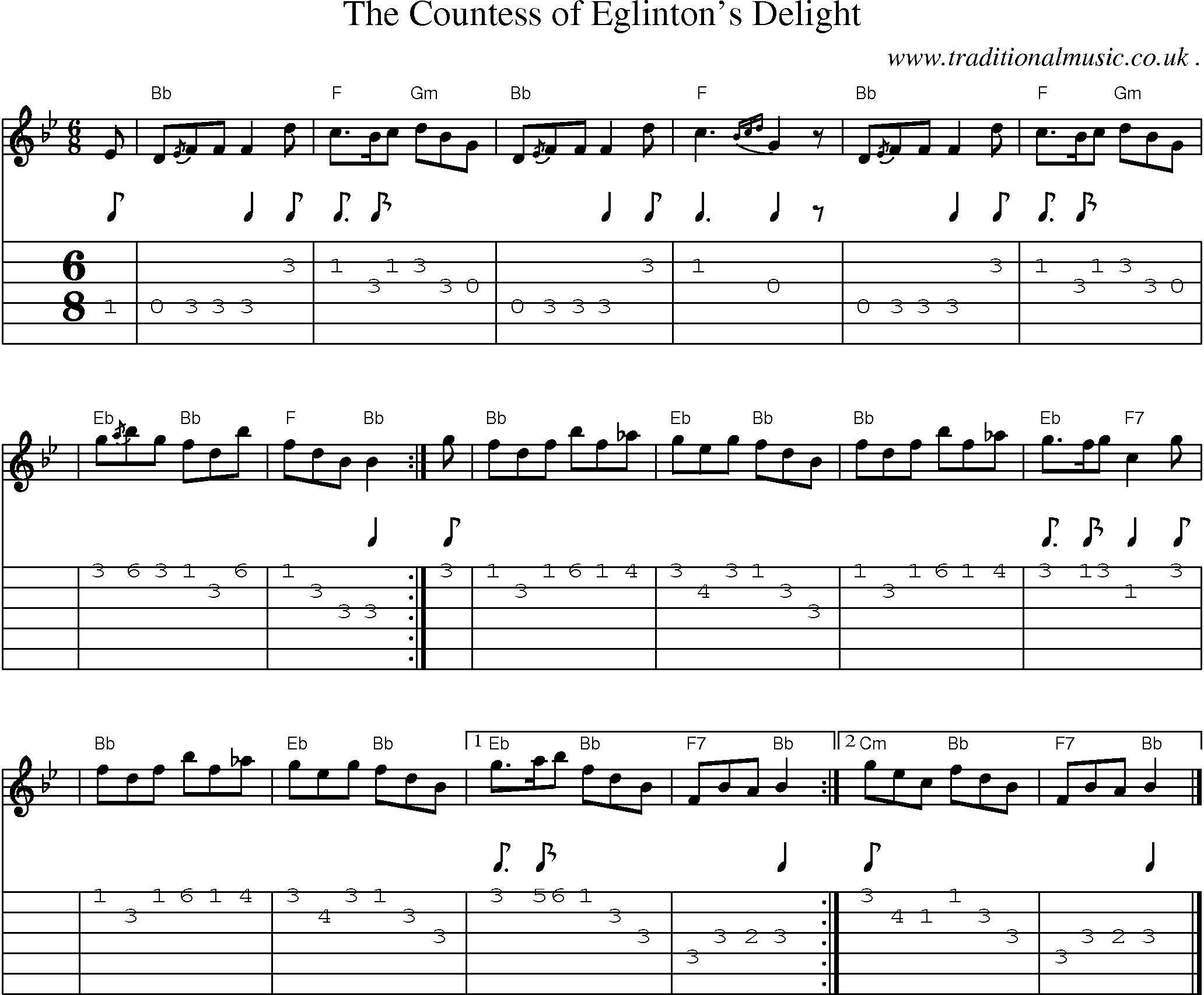 Sheet-music  score, Chords and Guitar Tabs for The Countess Of Eglintons Delight