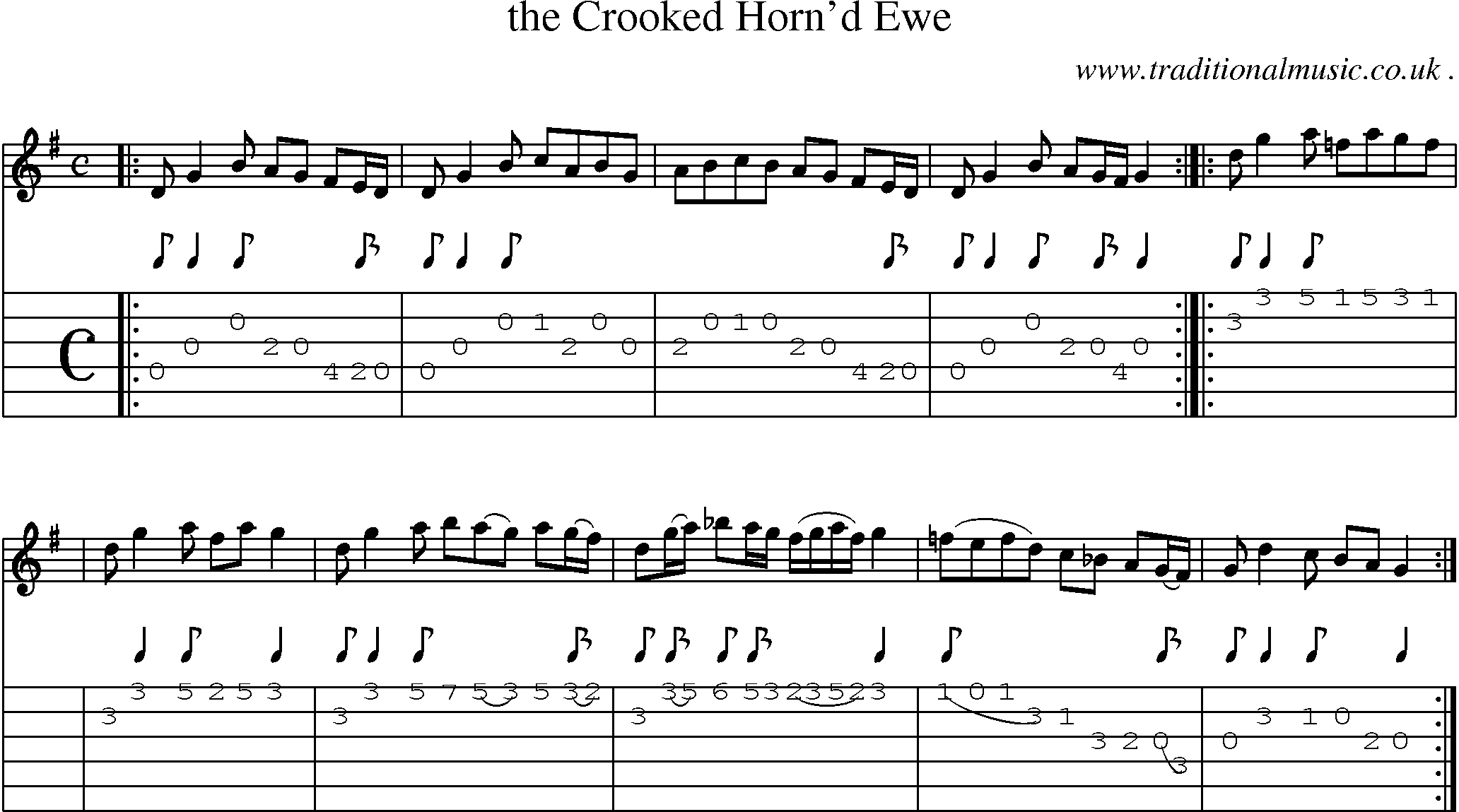 Sheet-music  score, Chords and Guitar Tabs for The Crooked Hornd Ewe