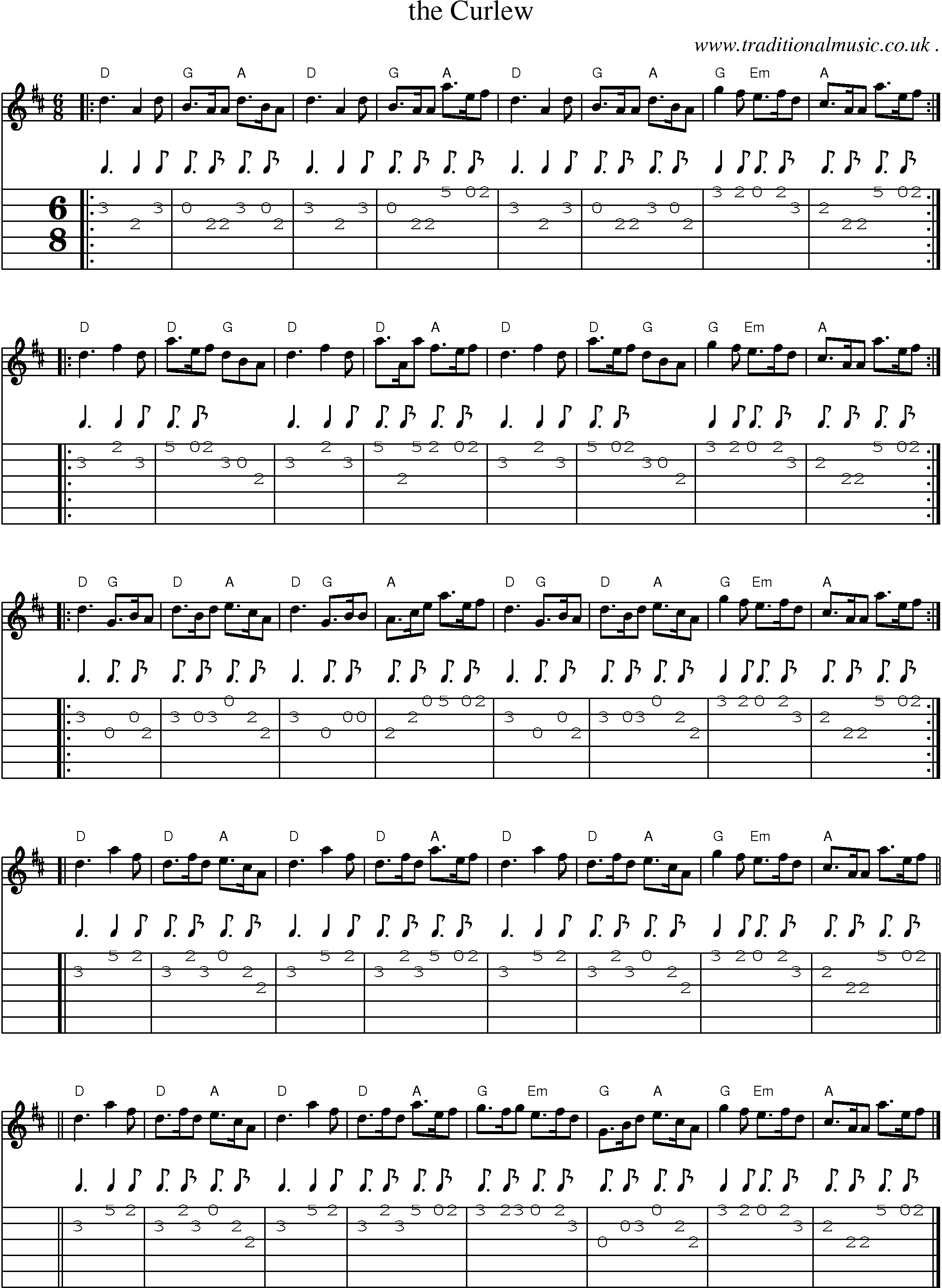 Sheet-music  score, Chords and Guitar Tabs for The Curlew