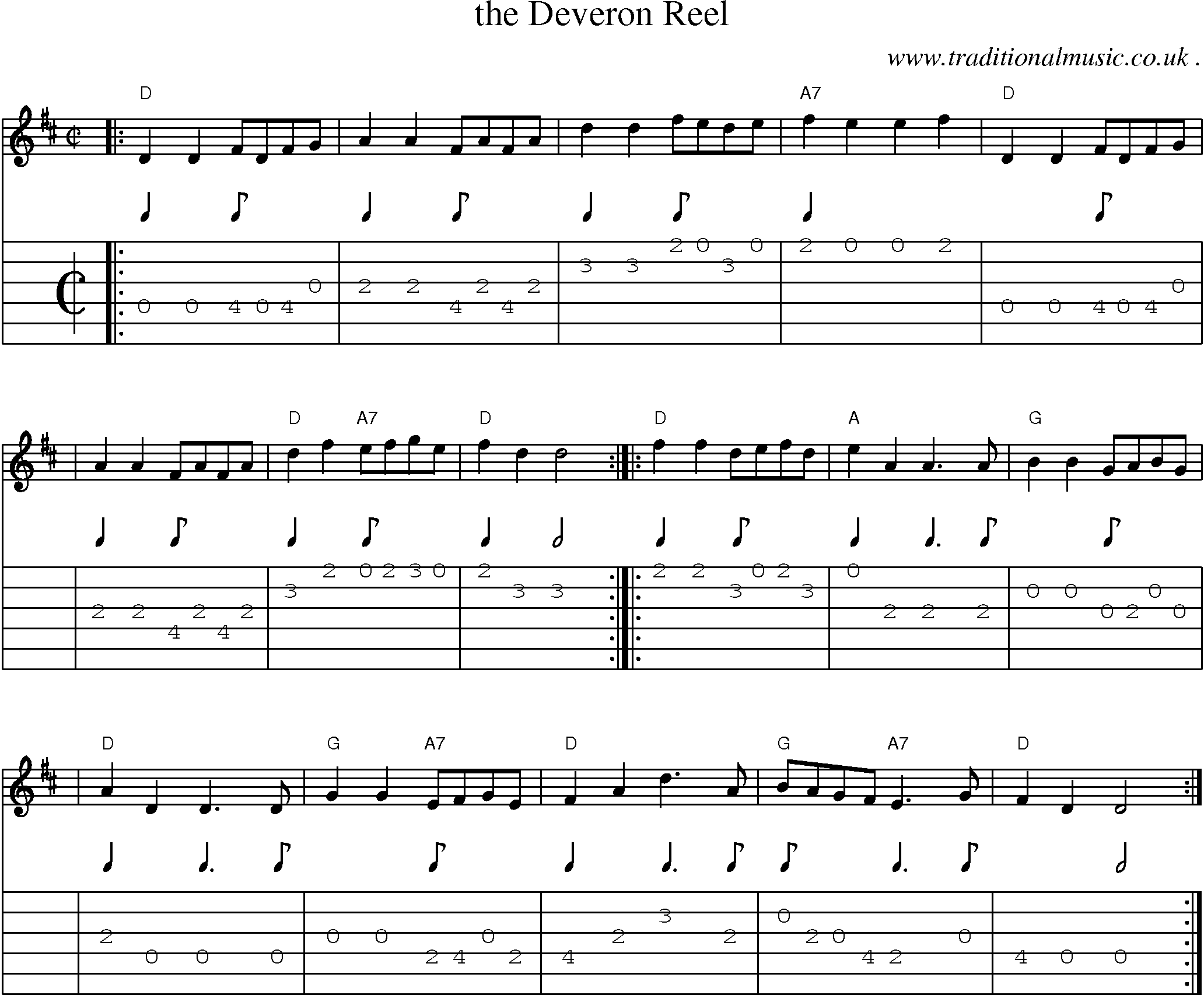 Sheet-music  score, Chords and Guitar Tabs for The Deveron Reel