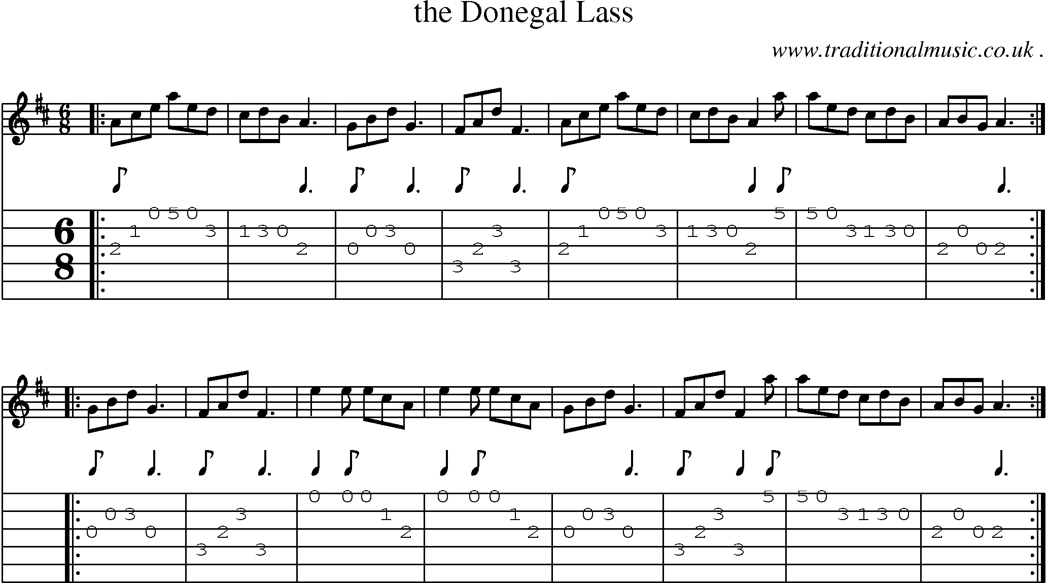 Sheet-music  score, Chords and Guitar Tabs for The Donegal Lass