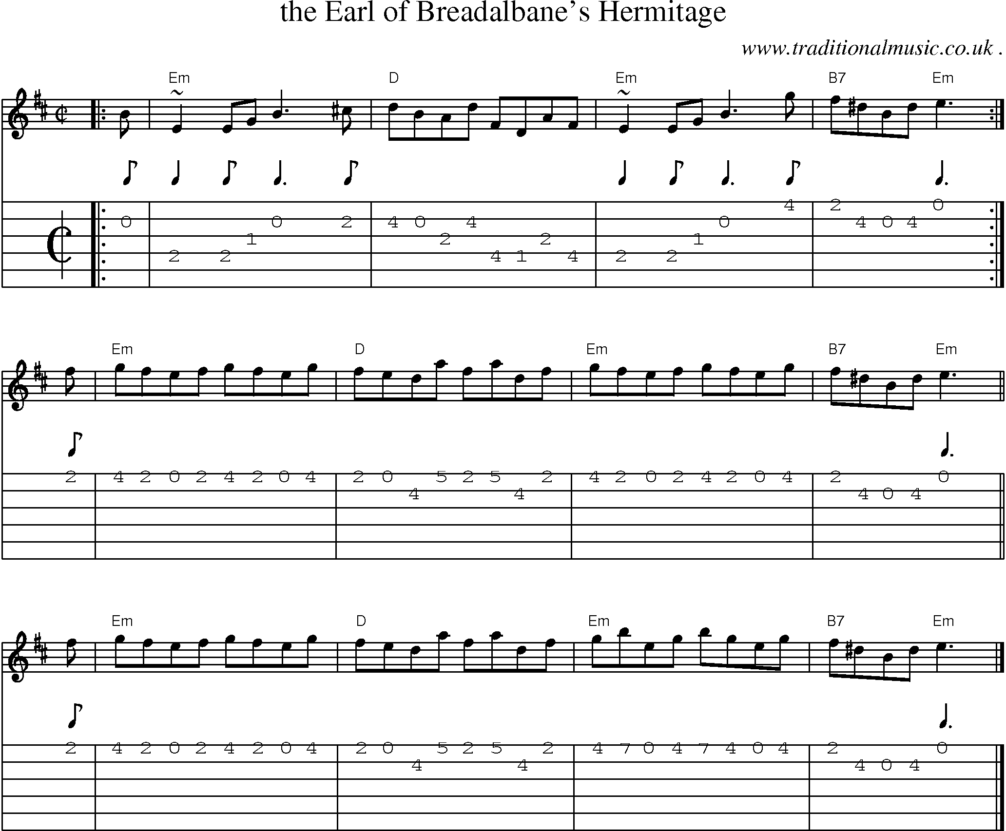 Sheet-music  score, Chords and Guitar Tabs for The Earl Of Breadalbanes Hermitage