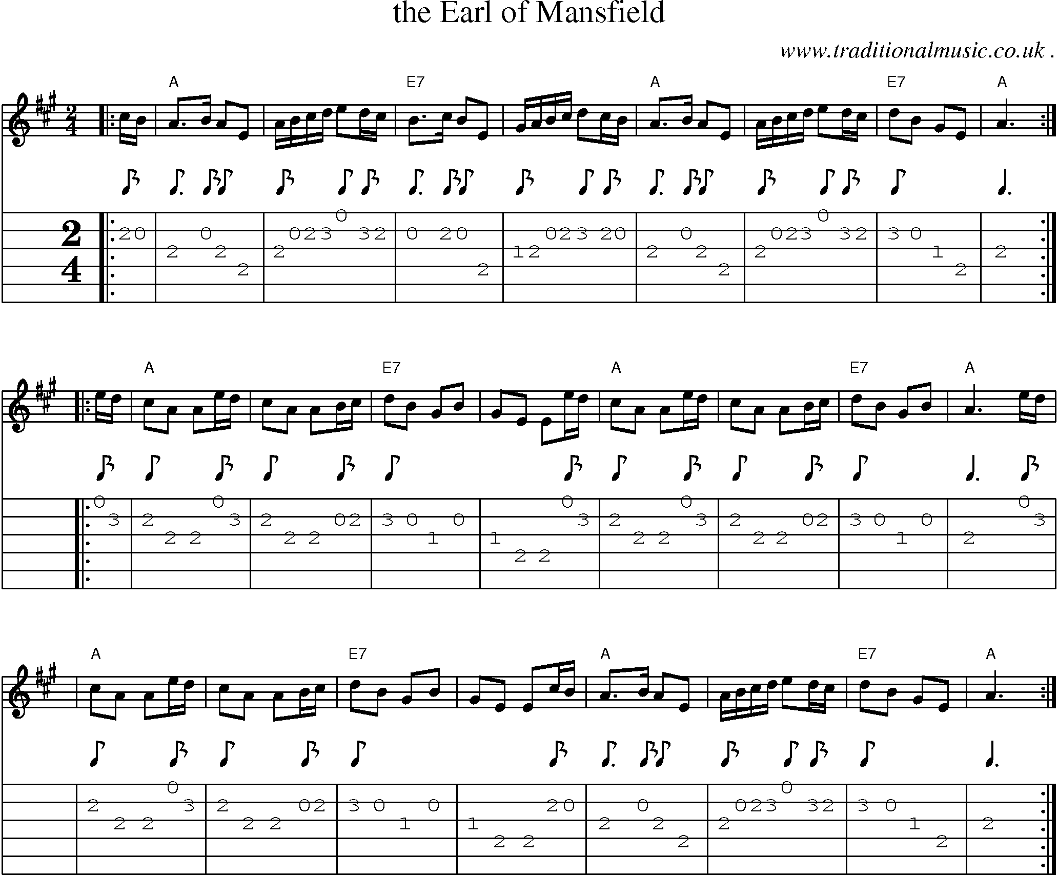 Sheet-music  score, Chords and Guitar Tabs for The Earl Of Mansfield