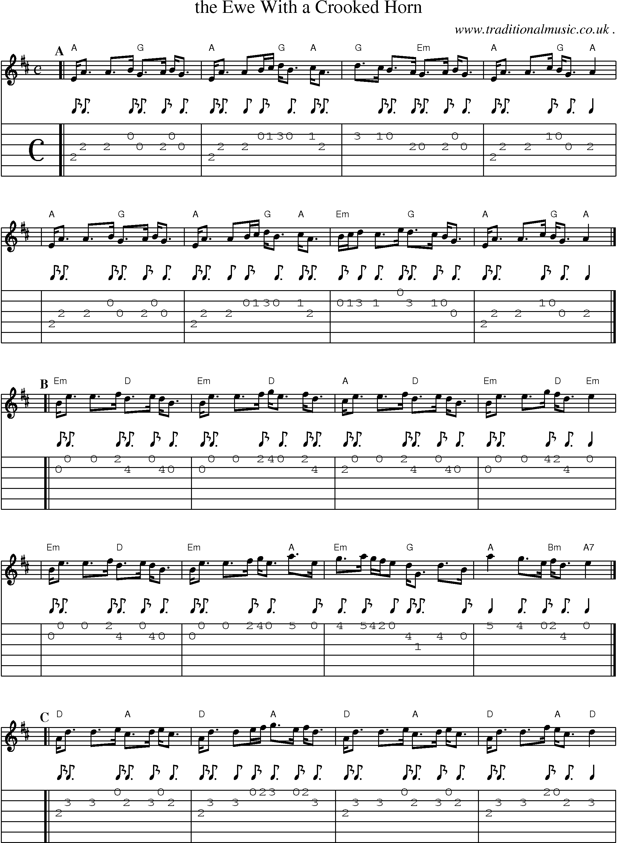 Sheet-music  score, Chords and Guitar Tabs for The Ewe With A Crooked Horn