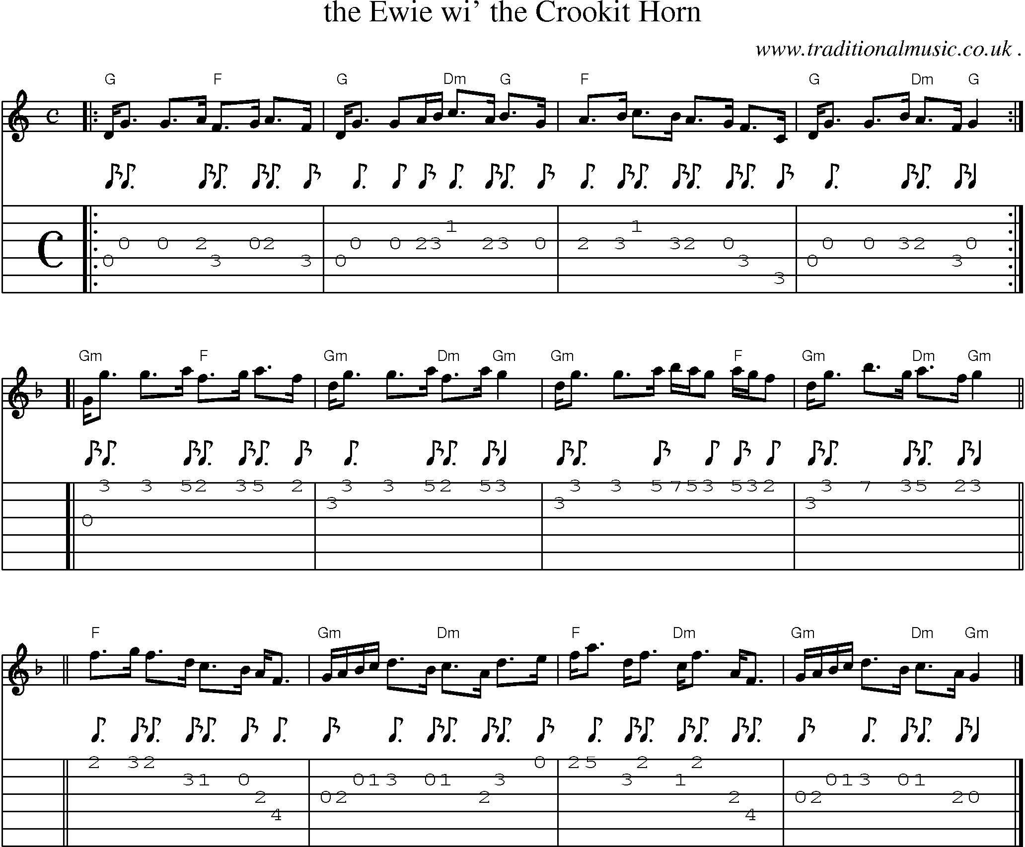 Sheet-music  score, Chords and Guitar Tabs for The Ewie Wi The Crookit Horn