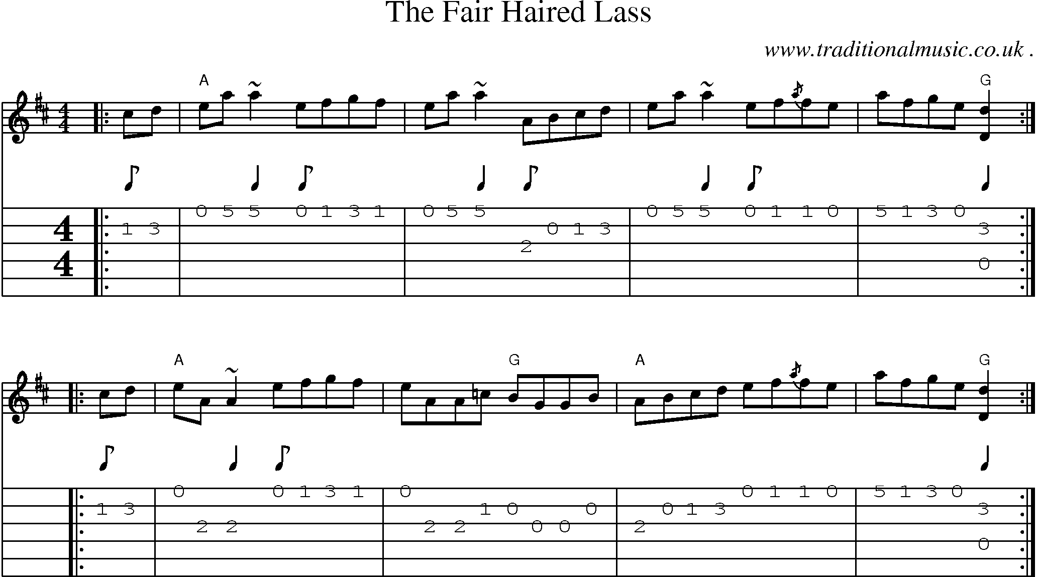 Sheet-music  score, Chords and Guitar Tabs for The Fair Haired Lass