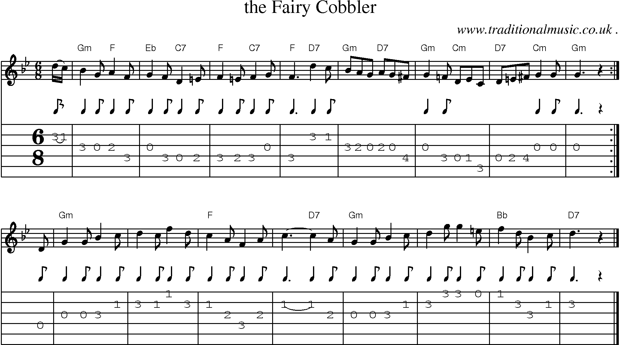 Sheet-music  score, Chords and Guitar Tabs for The Fairy Cobbler
