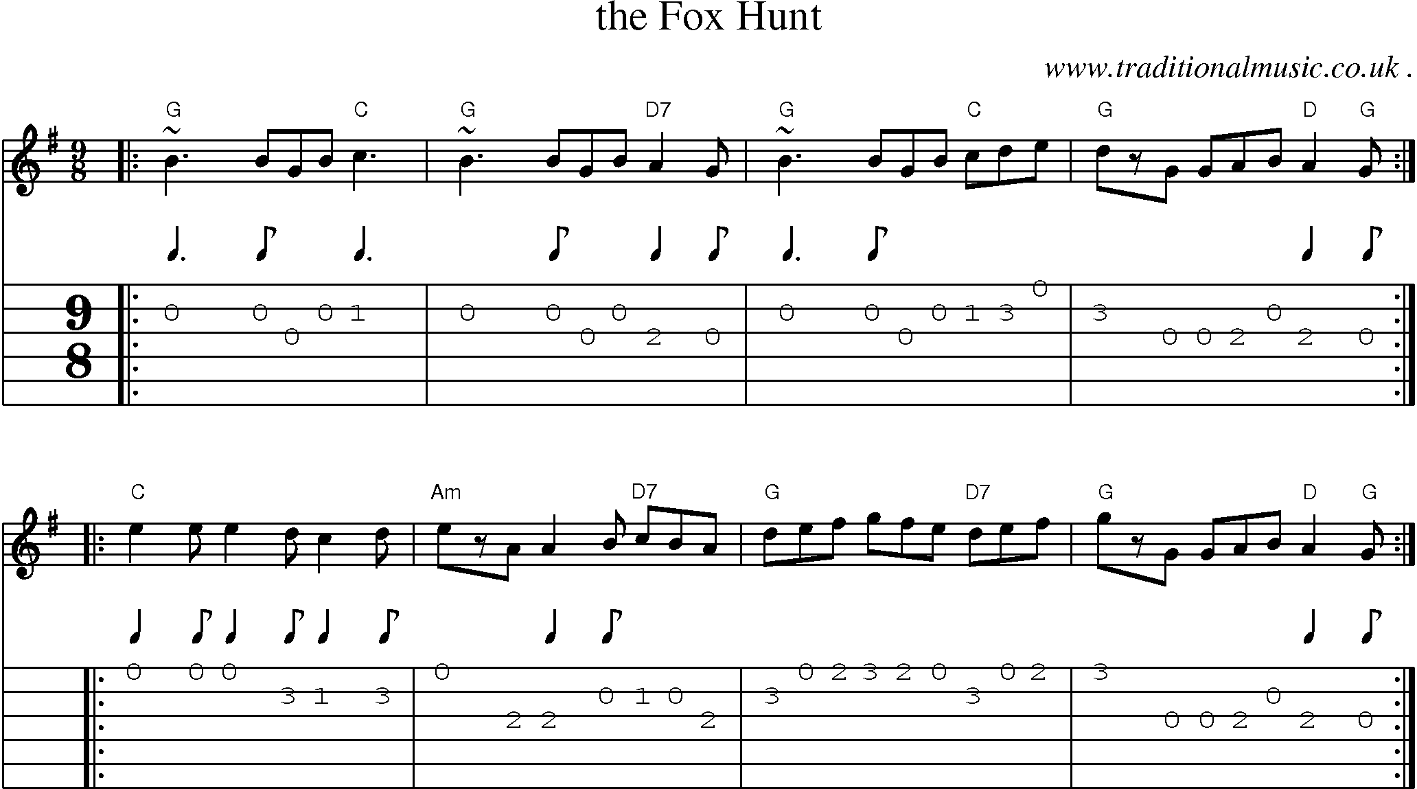 Sheet-music  score, Chords and Guitar Tabs for The Fox Hunt