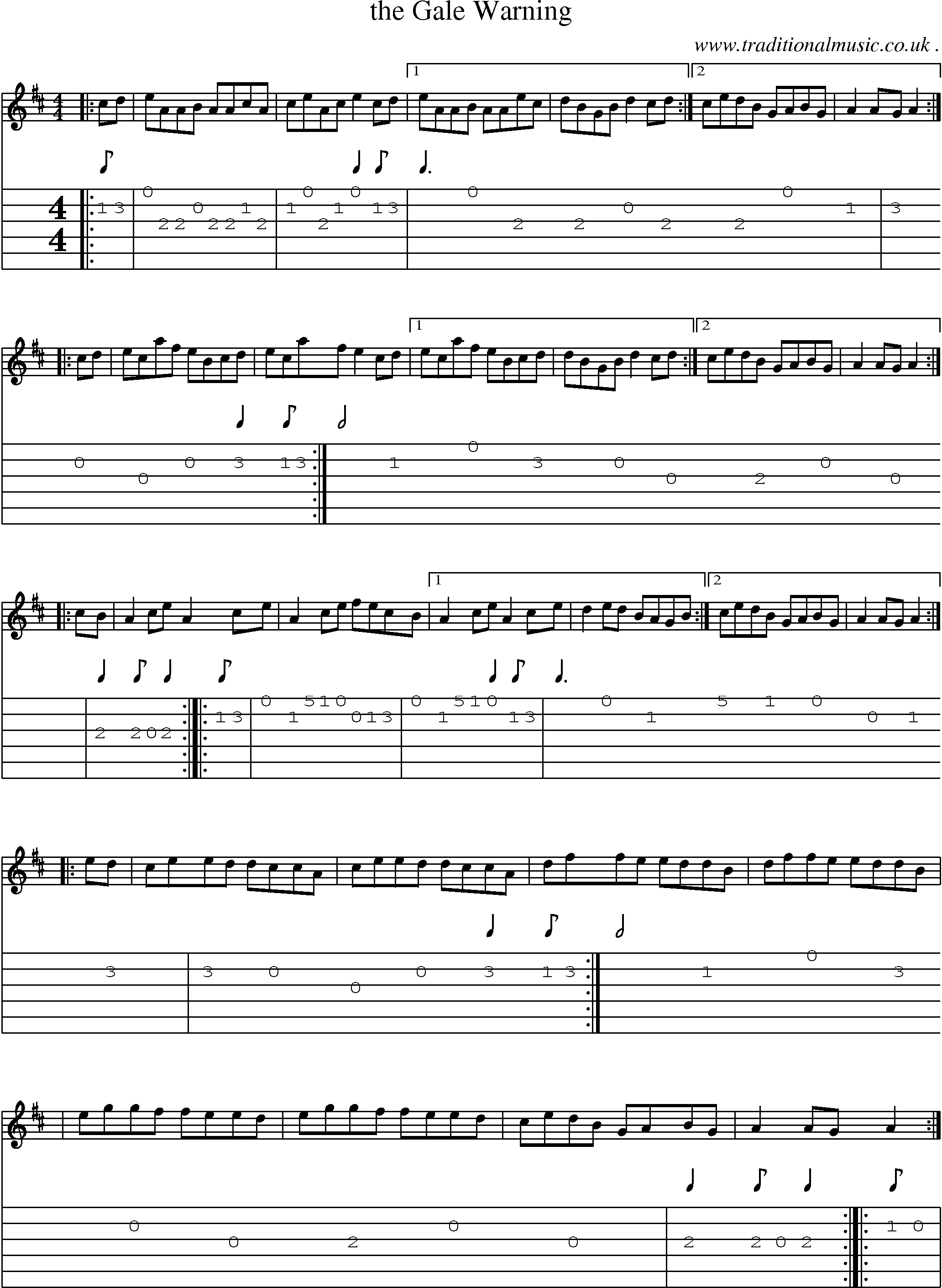 Sheet-music  score, Chords and Guitar Tabs for The Gale Warning