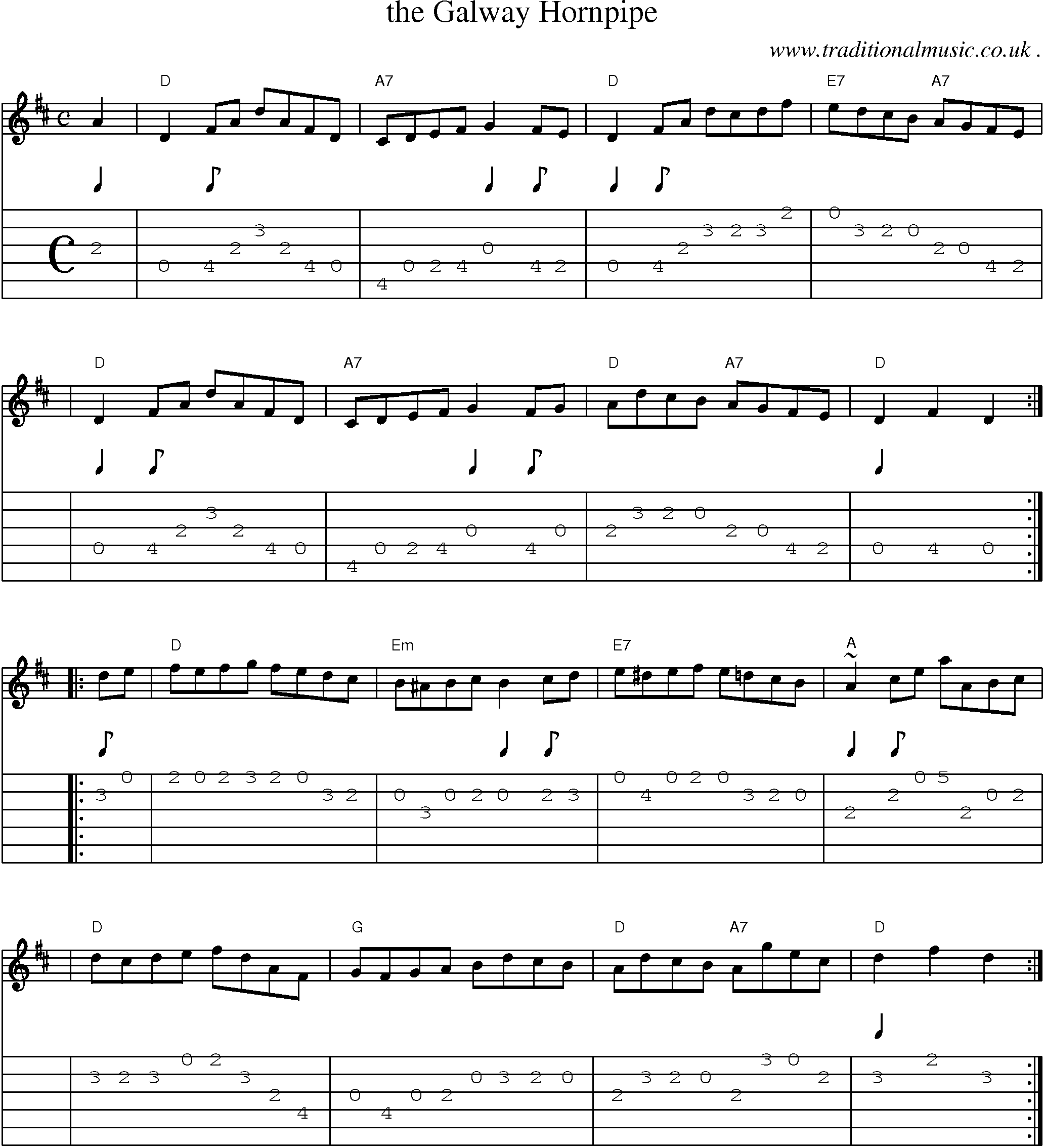 Sheet-music  score, Chords and Guitar Tabs for The Galway Hornpipe