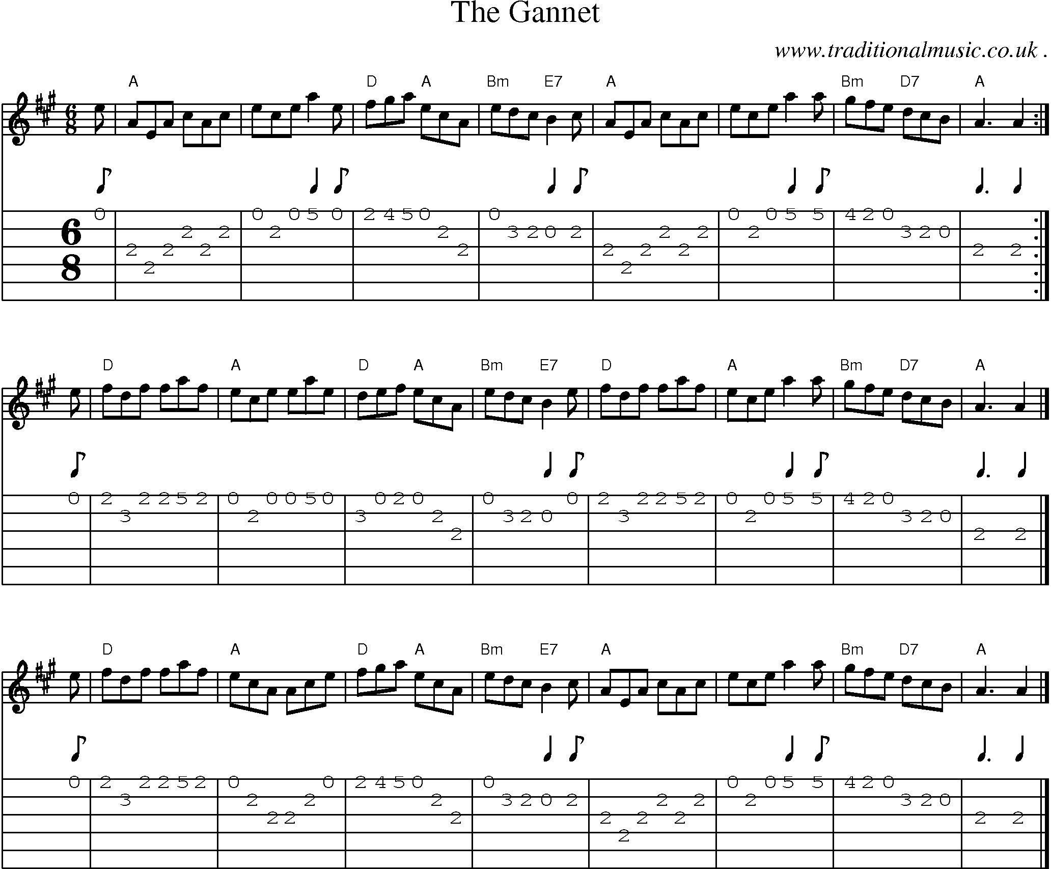 Sheet-music  score, Chords and Guitar Tabs for The Gannet
