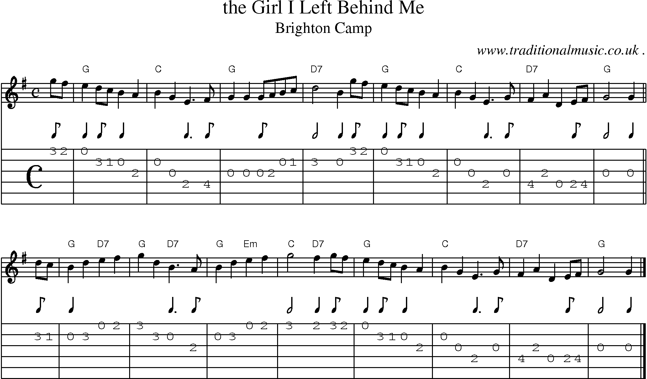 Sheet-music  score, Chords and Guitar Tabs for The Girl I Left Behind Me