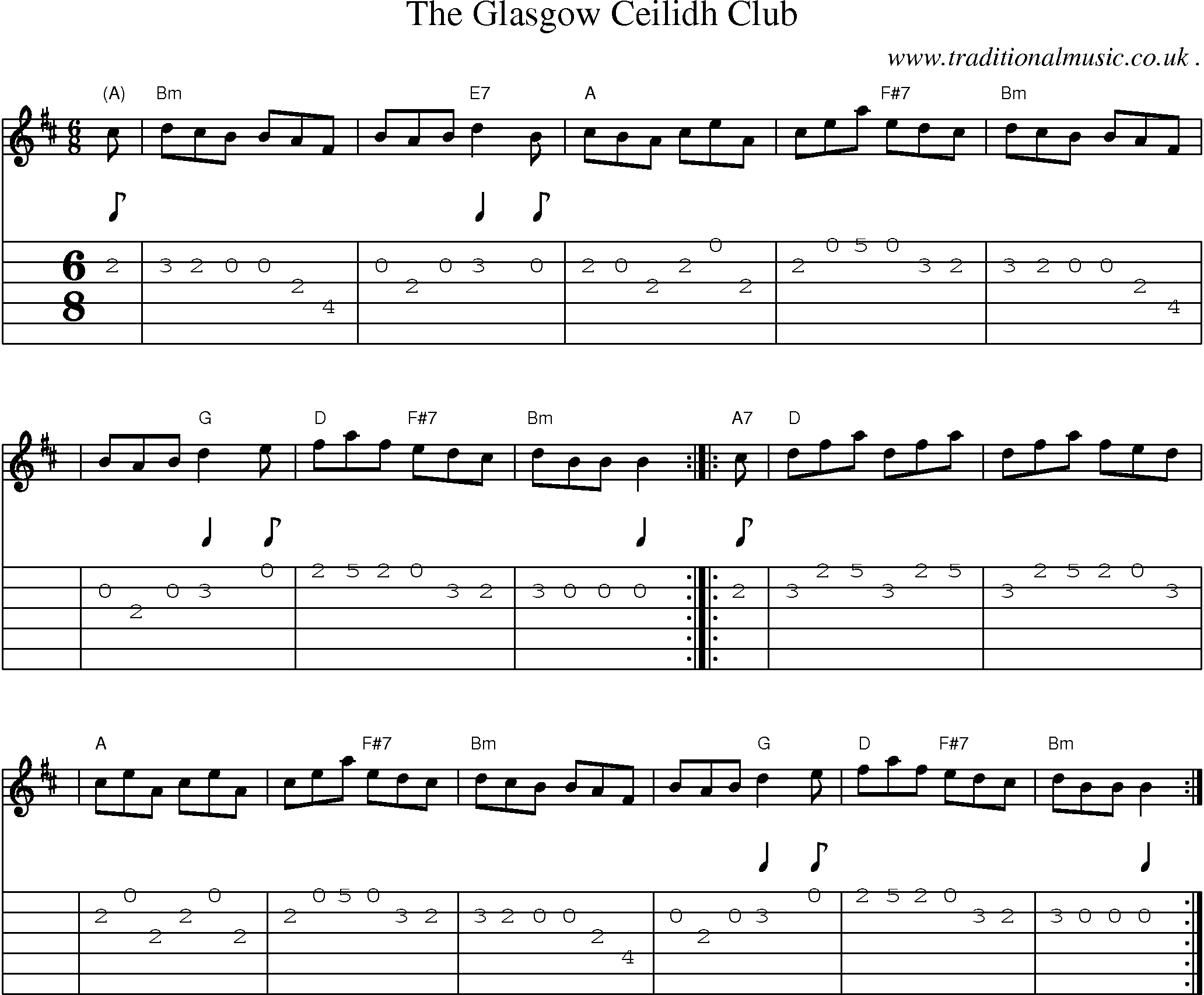 Sheet-music  score, Chords and Guitar Tabs for The Glasgow Ceilidh Club